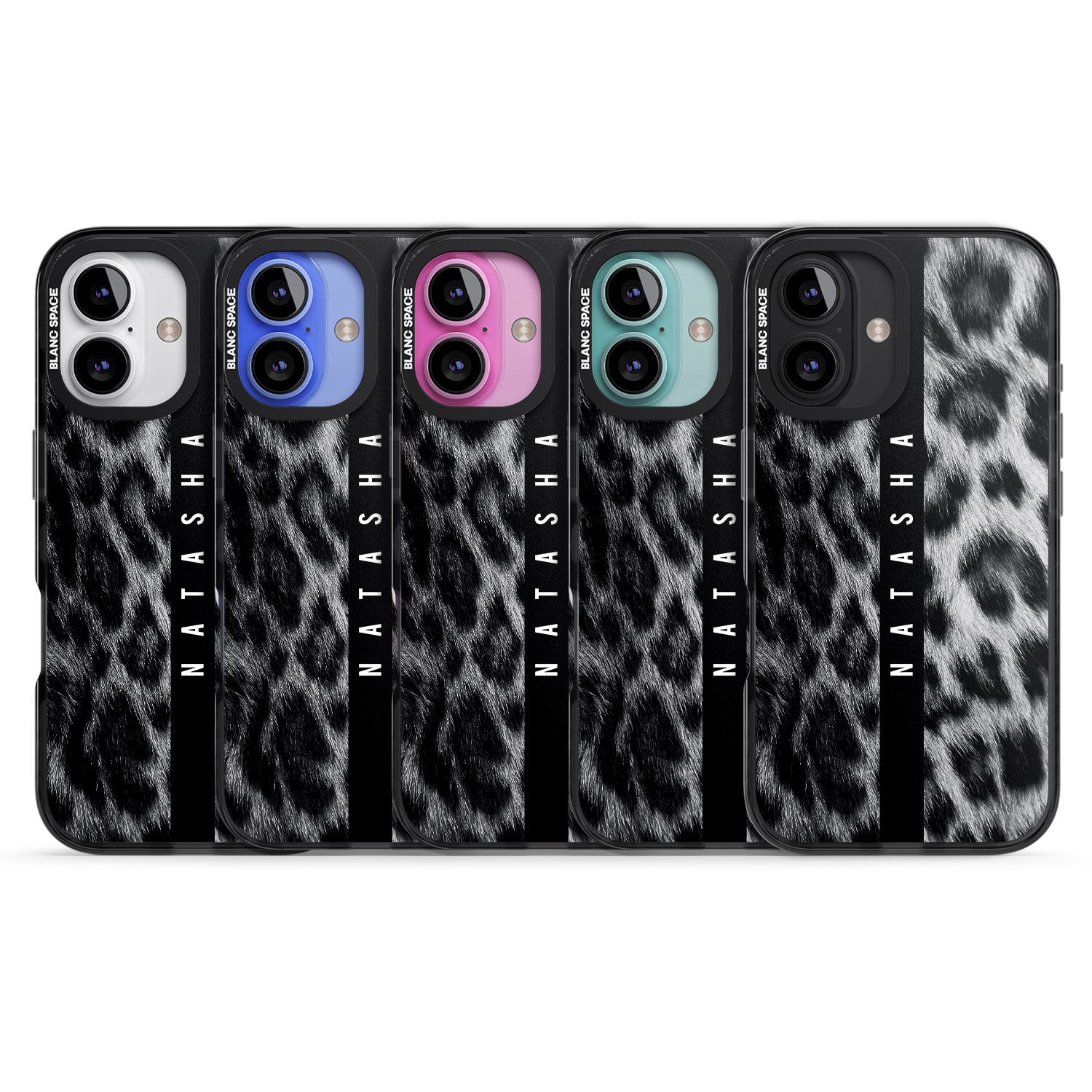 iPhone 16 Pro Max Personalised Snow Leopard Print Black Impact Phone Case