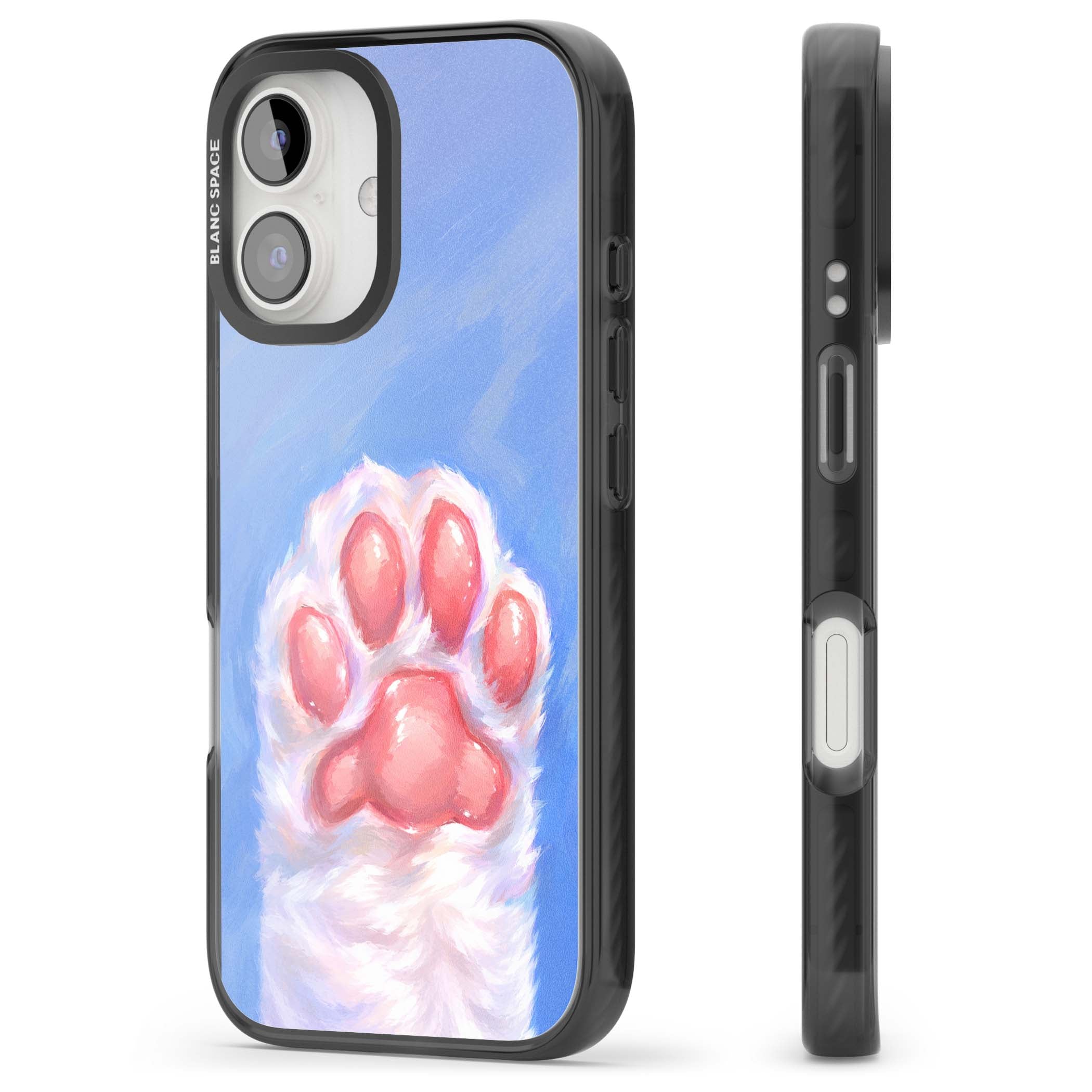 Soft White Paw cute iPhone case | Black Impact Magsafe case for iPhone 16, iPhone 16 Plus