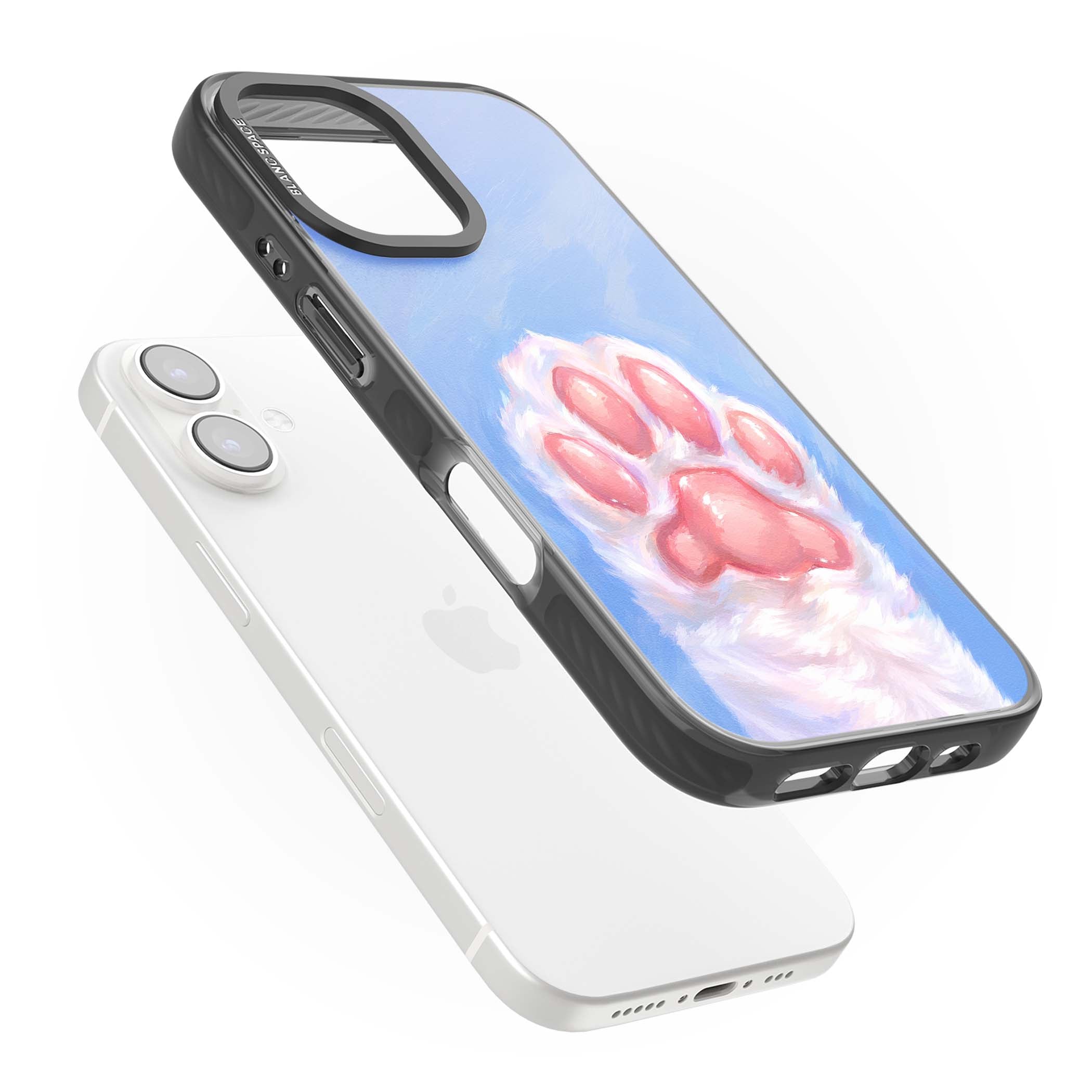 Soft White Paw cute iPhone case | Black Impact Magsafe case for iPhone 16, iPhone 16 Plus