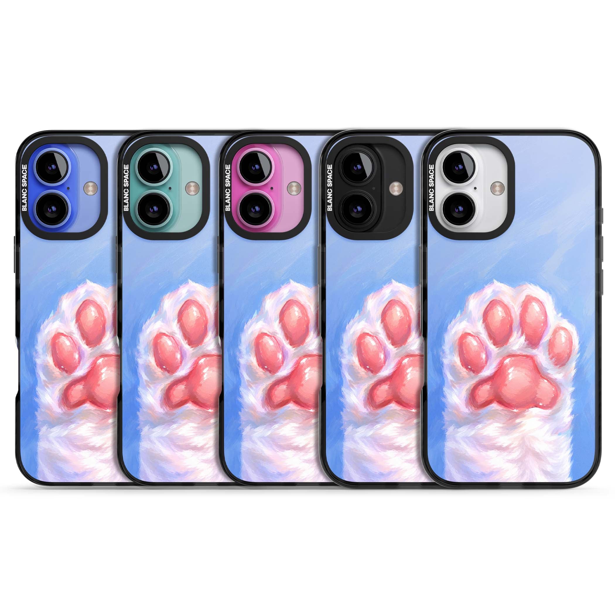 Soft White Paw cute iPhone case | Black Impact Magsafe case for iPhone 16, iPhone 16 Plus