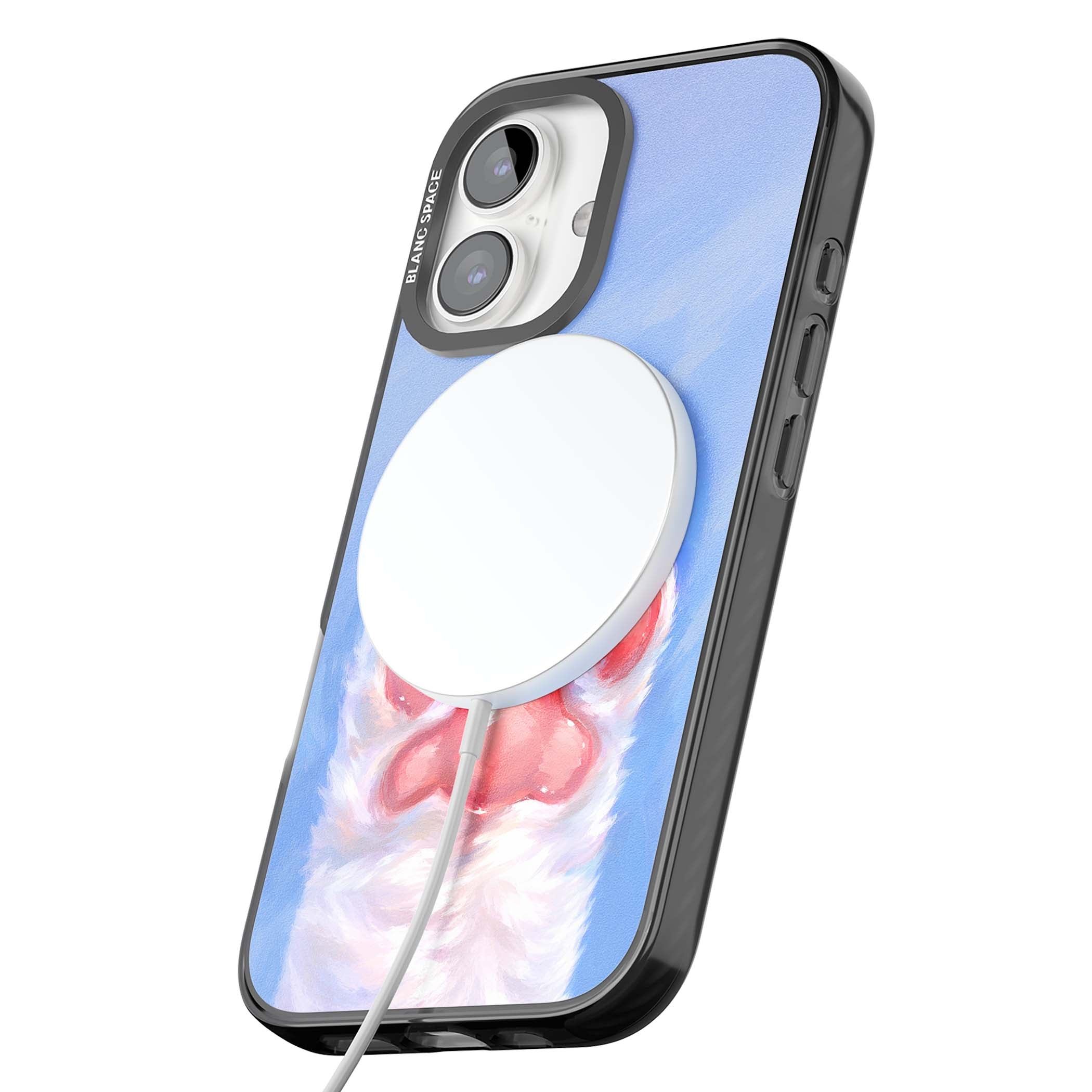Soft White Paw cute iPhone case | Black Impact Magsafe case for iPhone 16, iPhone 16 Plus
