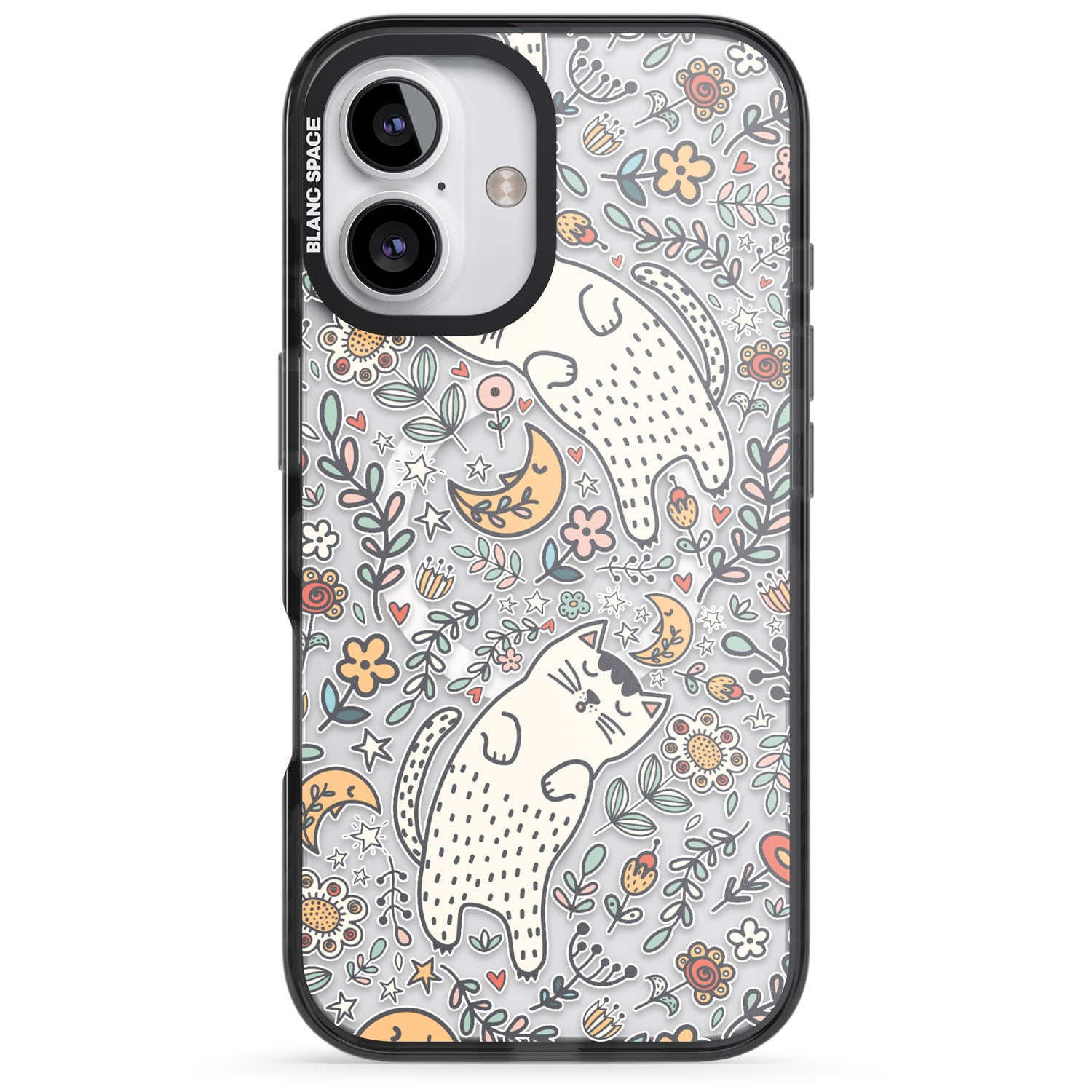 iPhone 16 Pro Max Sleeping Cat Pattern Black Impact Phone Case