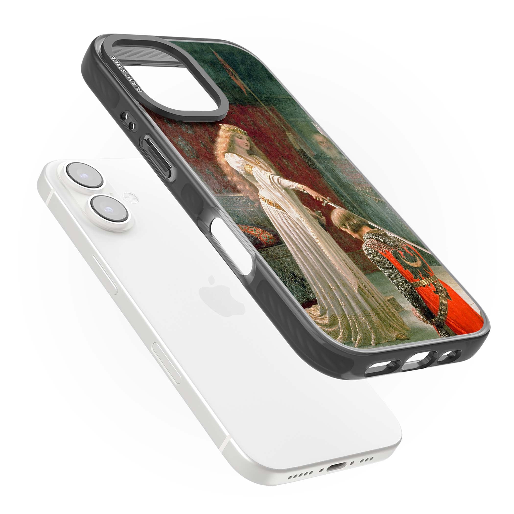 The Accolade renaissance art iPhone case featuring Edmund Blair Leighton's painting of a queen knighting a kneeling knight | Black Impact Magsafe case for iPhone 16, iPhone 16 Plus