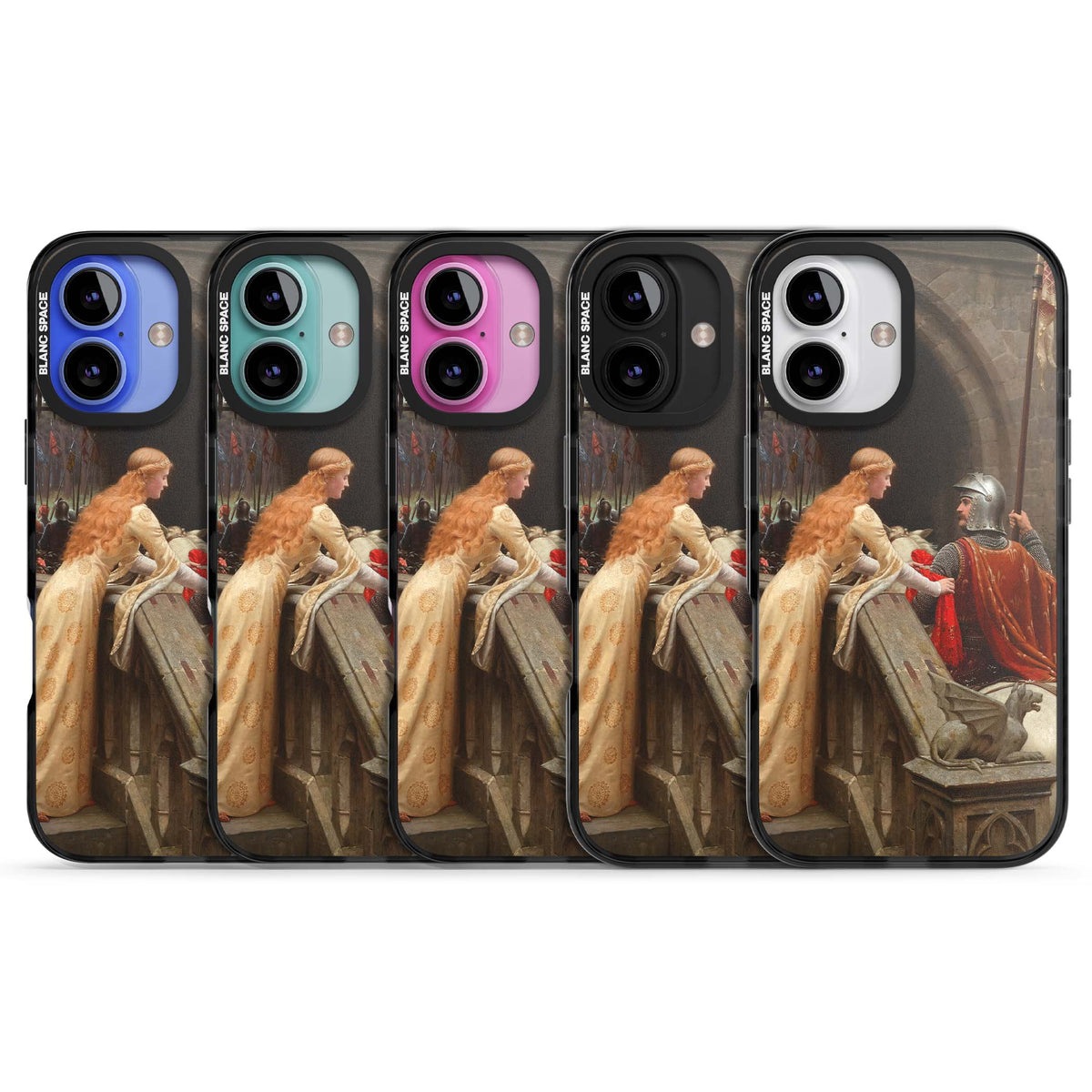 God Speed fine art iPhone case featuring Edmund Blair Leighton's medieval knight and lady beneath a stone archway | Black Impact Magsafe case for iPhone 16, iPhone 16 Plus