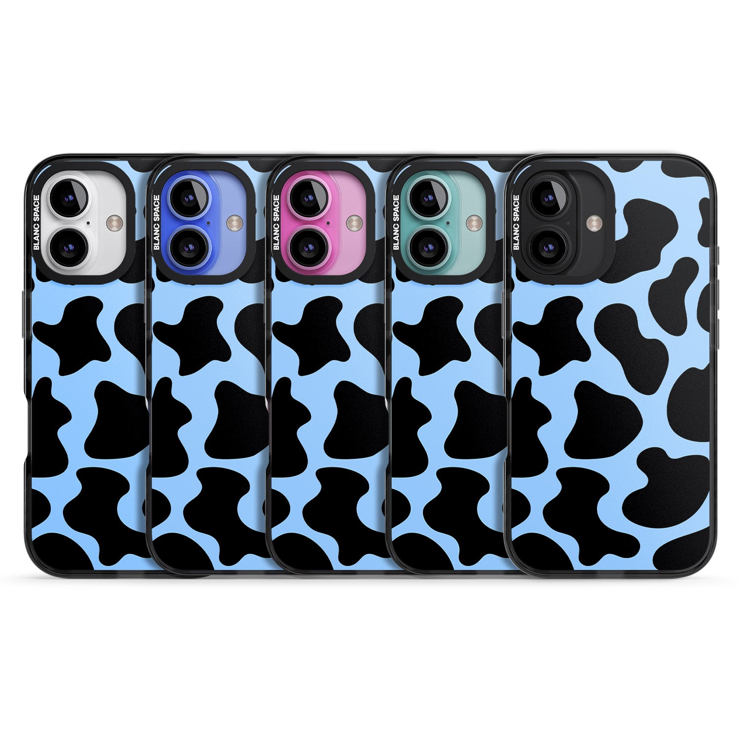 iPhone 16 Pro Max Blue and Black Cow Print Black Impact Phone Case