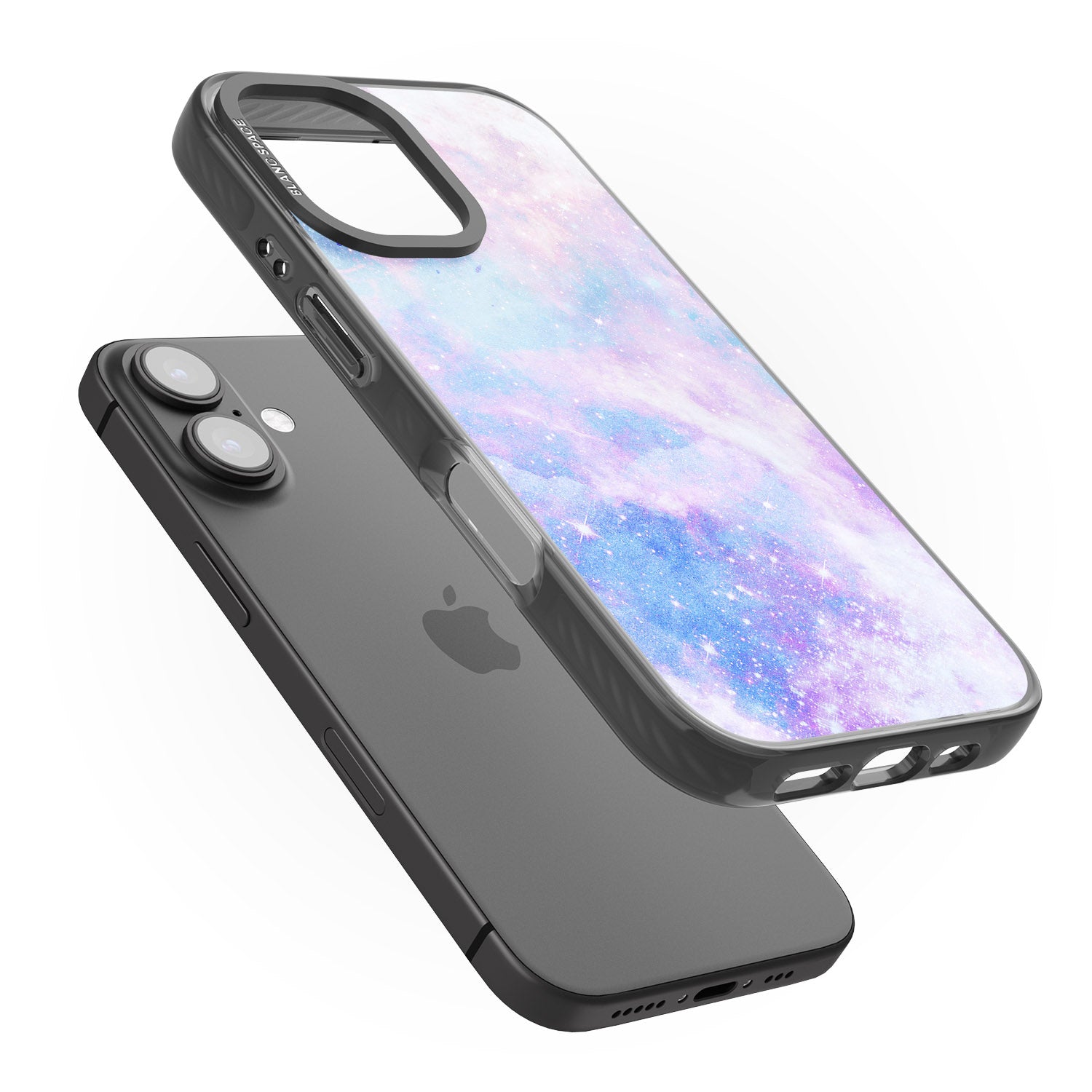 iPhone 16 Pro Max Light Blue Galaxy Pattern Design Black Impact Phone Case