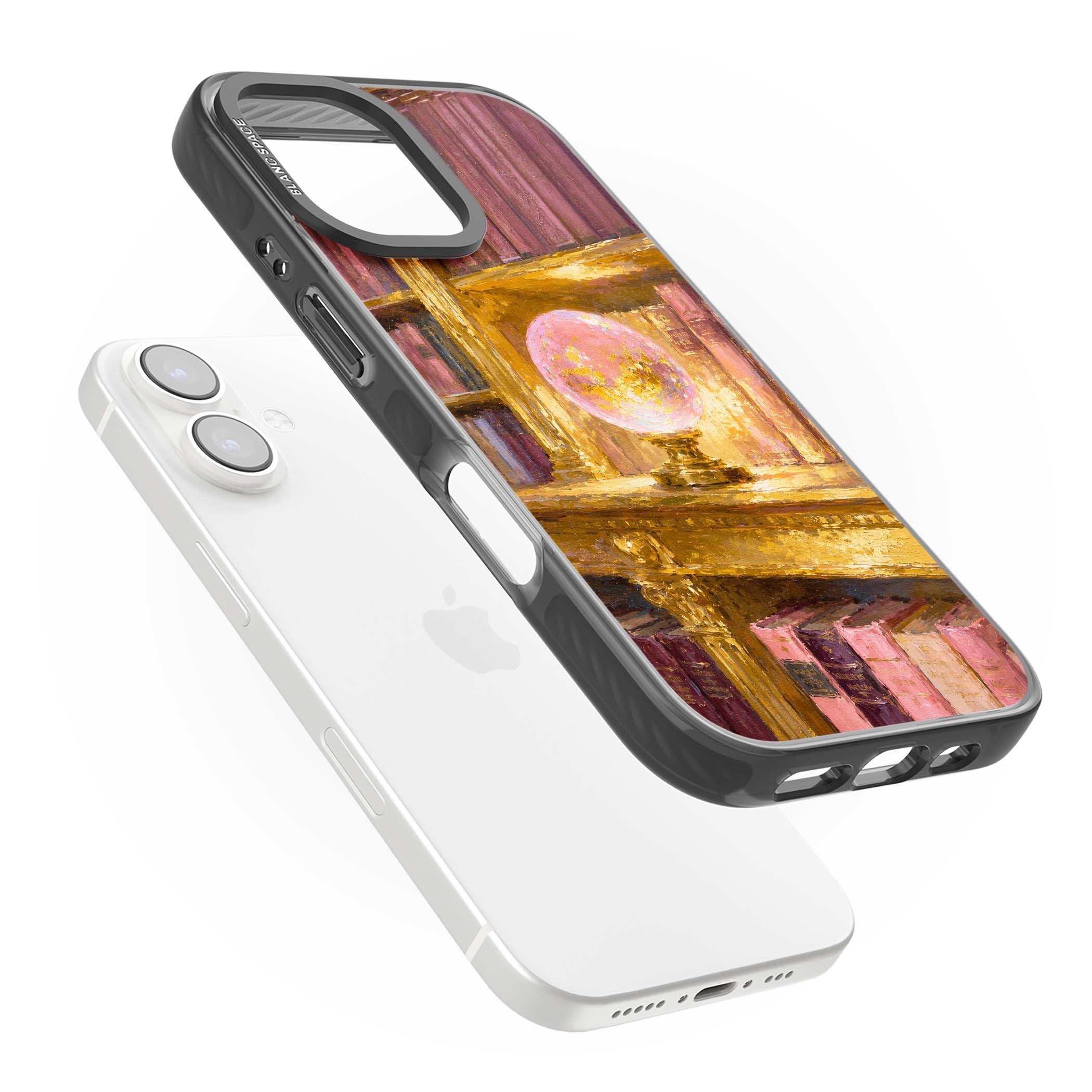 Gilded Library dark academia iPhone case featuring an oil painted crystal ball on a gilded library shelf with vintage | Black Impact Magsafe case for iPhone 16, iPhone 16 Plus