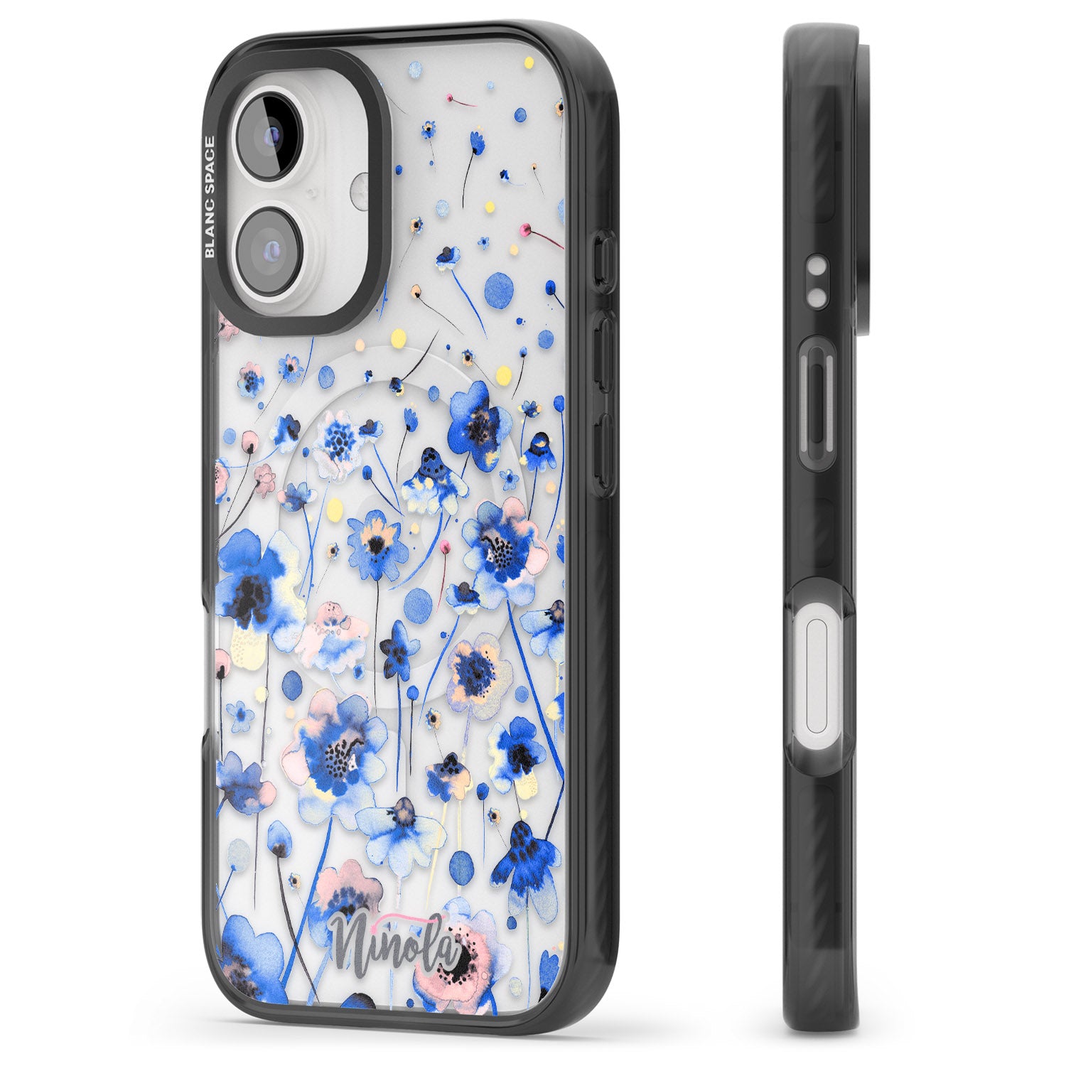 iPhone 16 Pro Max Ink Flowers Blue Black Impact Phone Case