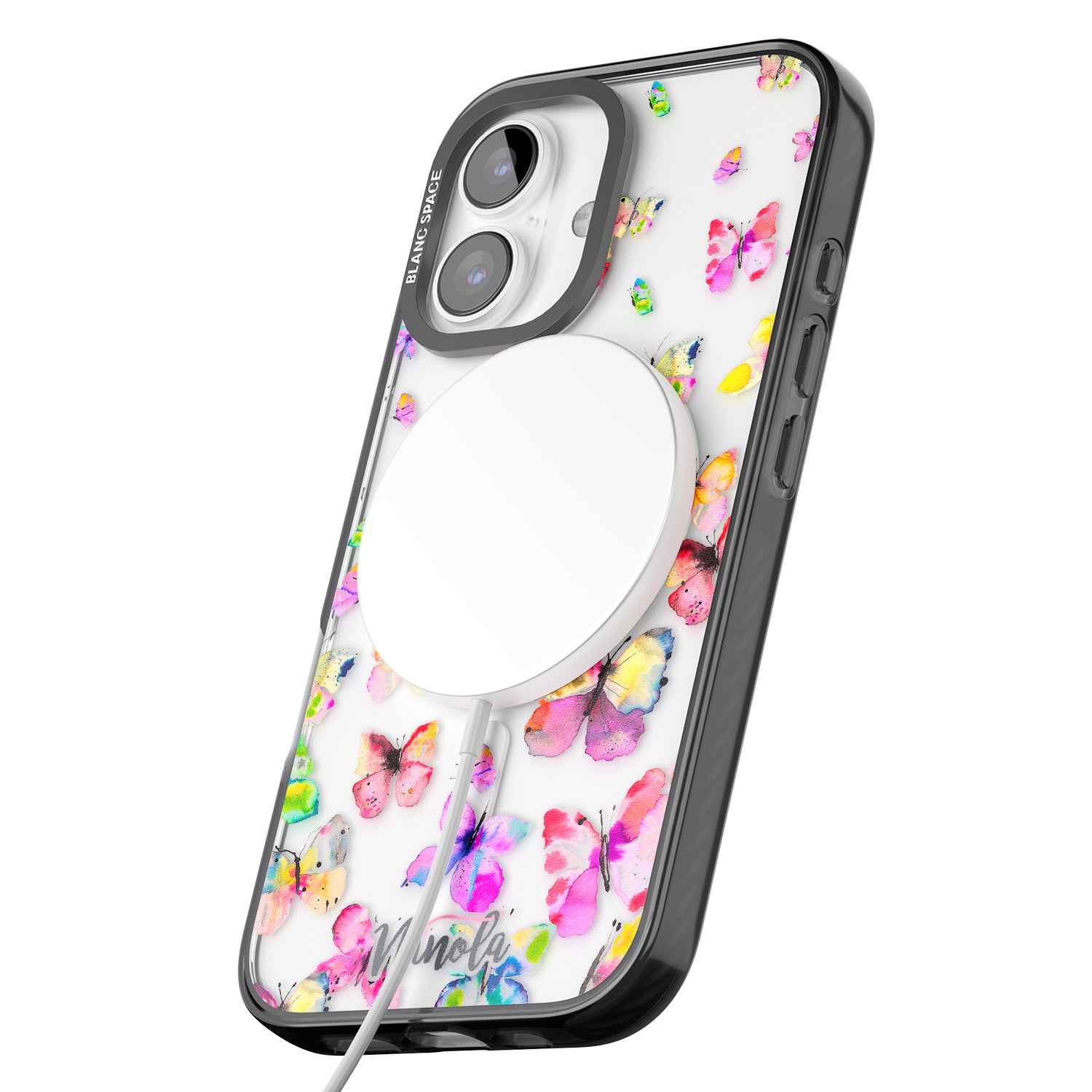 iPhone 16 Pro Max Watercolor Butterflies Black Impact Phone Case