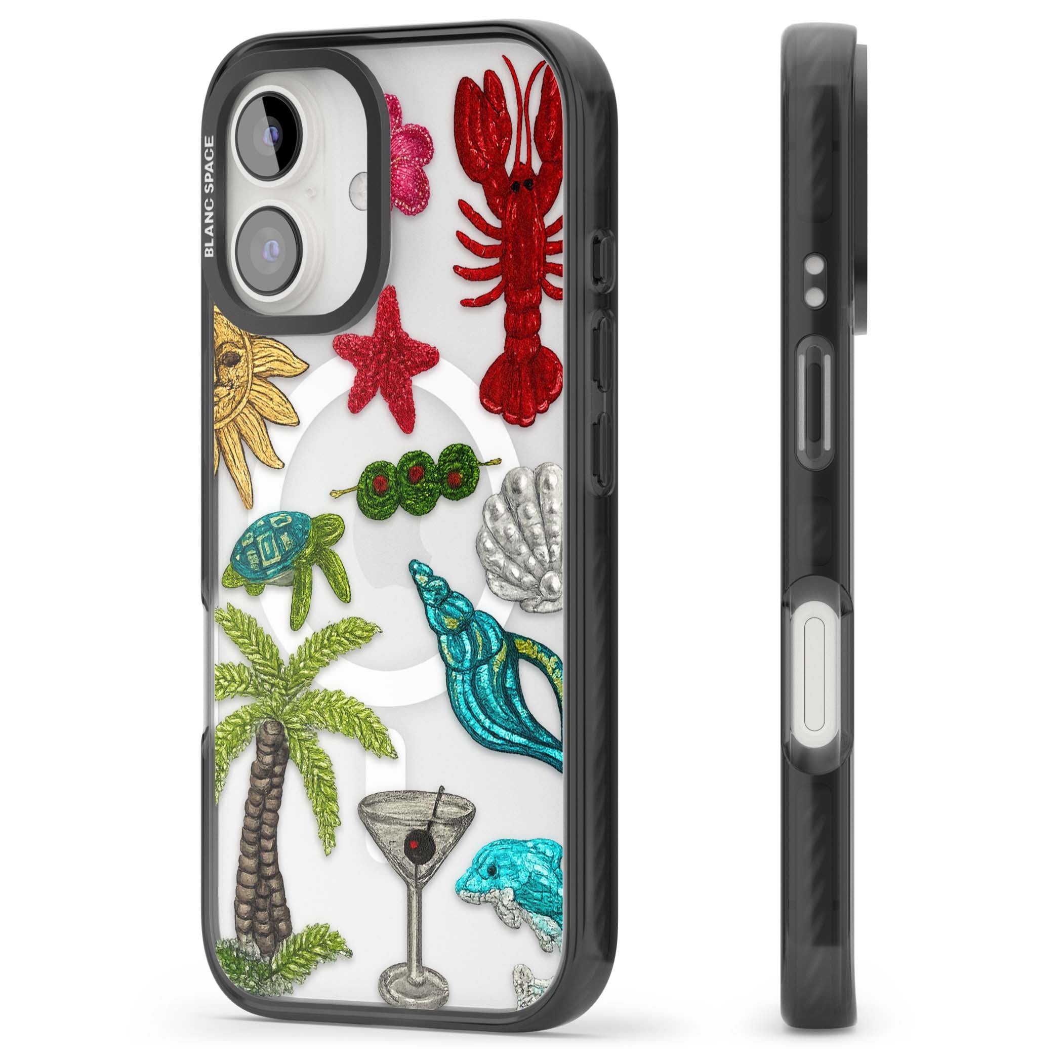 Painted Coastal Pattern coastal iPhone case | Black Impact Magsafe case for iPhone 16, iPhone 16 Plus