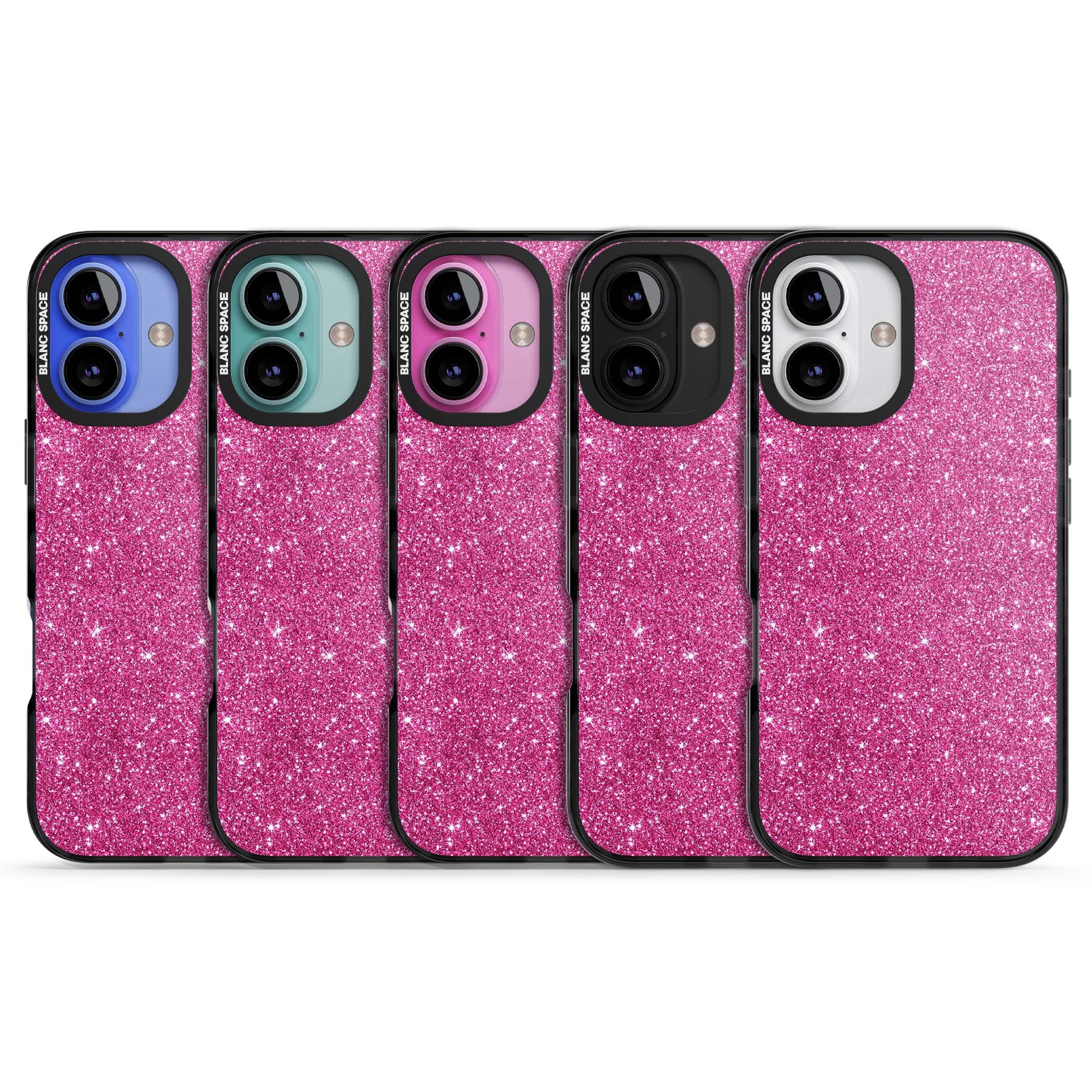 Pink Glitter Y2K iPhone case featuring hot pink glitter wallpaper with sparkle shimmer effect | Black Impact Magsafe case for iPhone 16, iPhone 16 Plus
