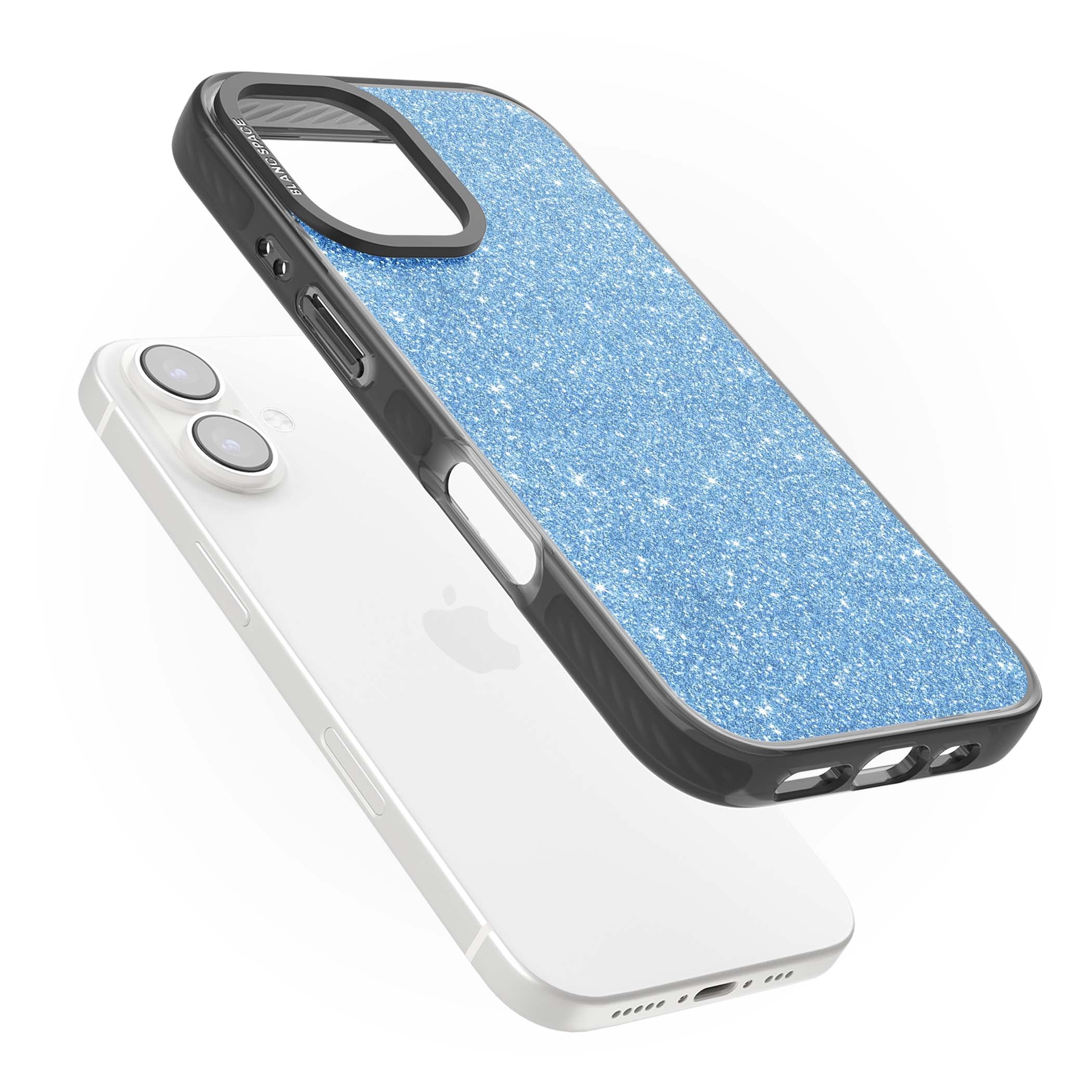 Blue Glitter blue glitter iPhone case featuring dense sparkling cerulean glitter with a glamorous shimmering finish | Black Impact Magsafe case for iPhone 16, iPhone 16 Plus