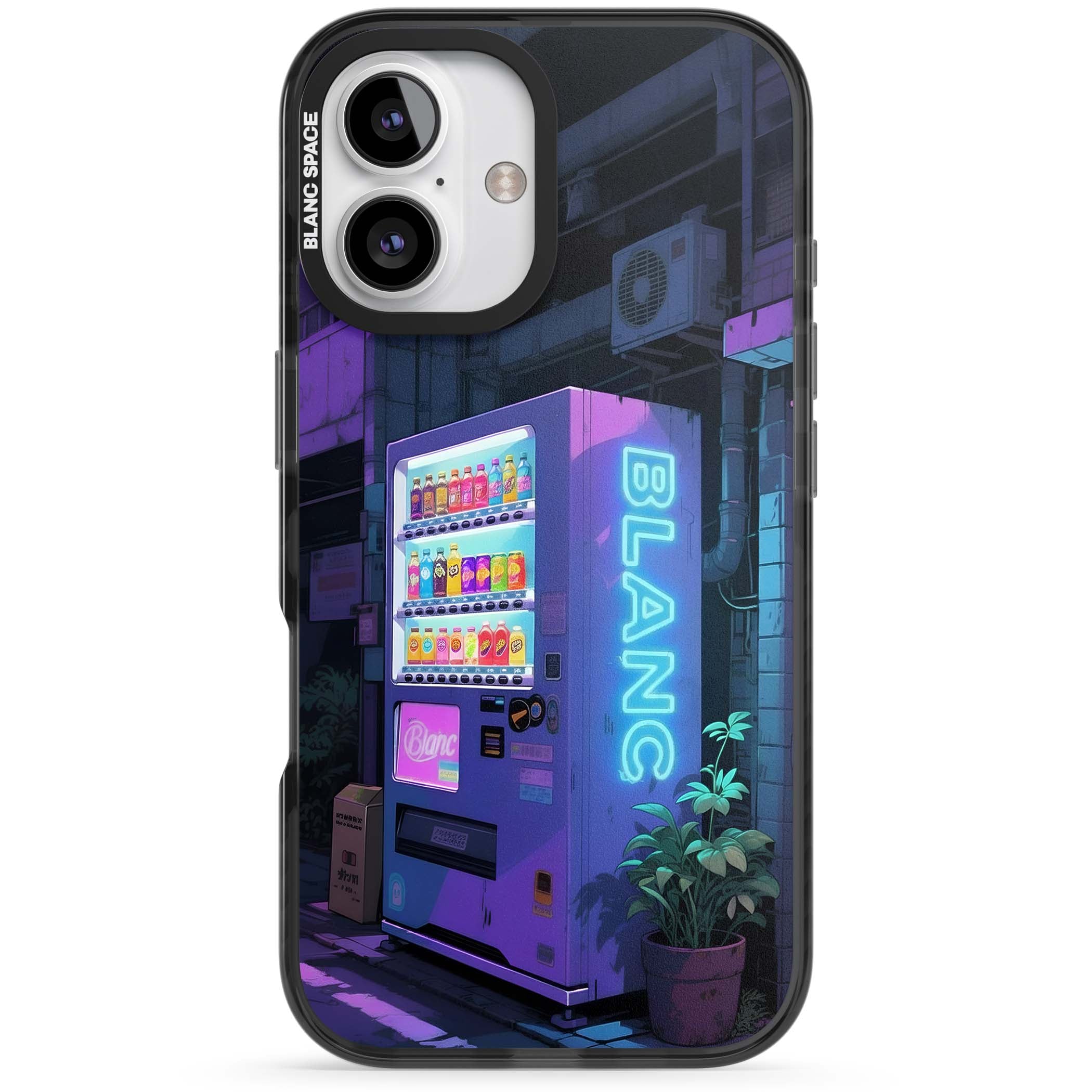 Shibuya Glow Japanese iPhone case featuring a glowing Tokyo vending machine, neon signage, and moody purple alleyway | Black Impact case for iPhone 16, iPhone 16 Plus