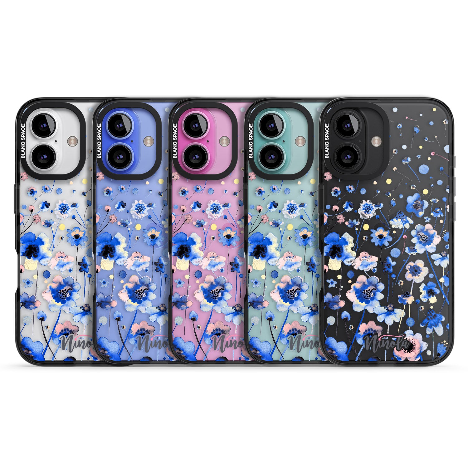 iPhone 16 Pro Max Ink Flowers Blue Black Impact Phone Case