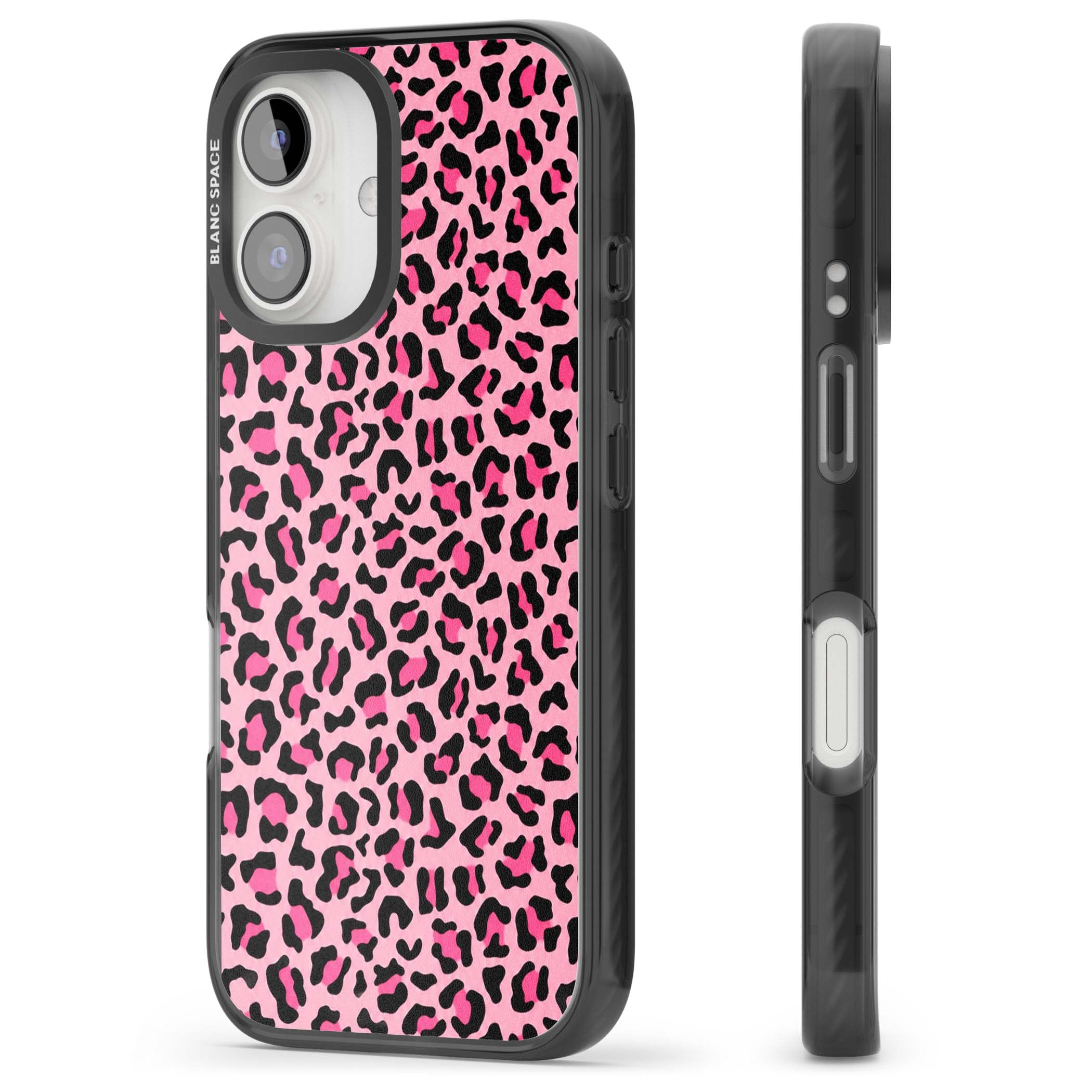 Pink Leopard baddie iPhone case | Black Impact case for iPhone 16, iPhone 16 Plus