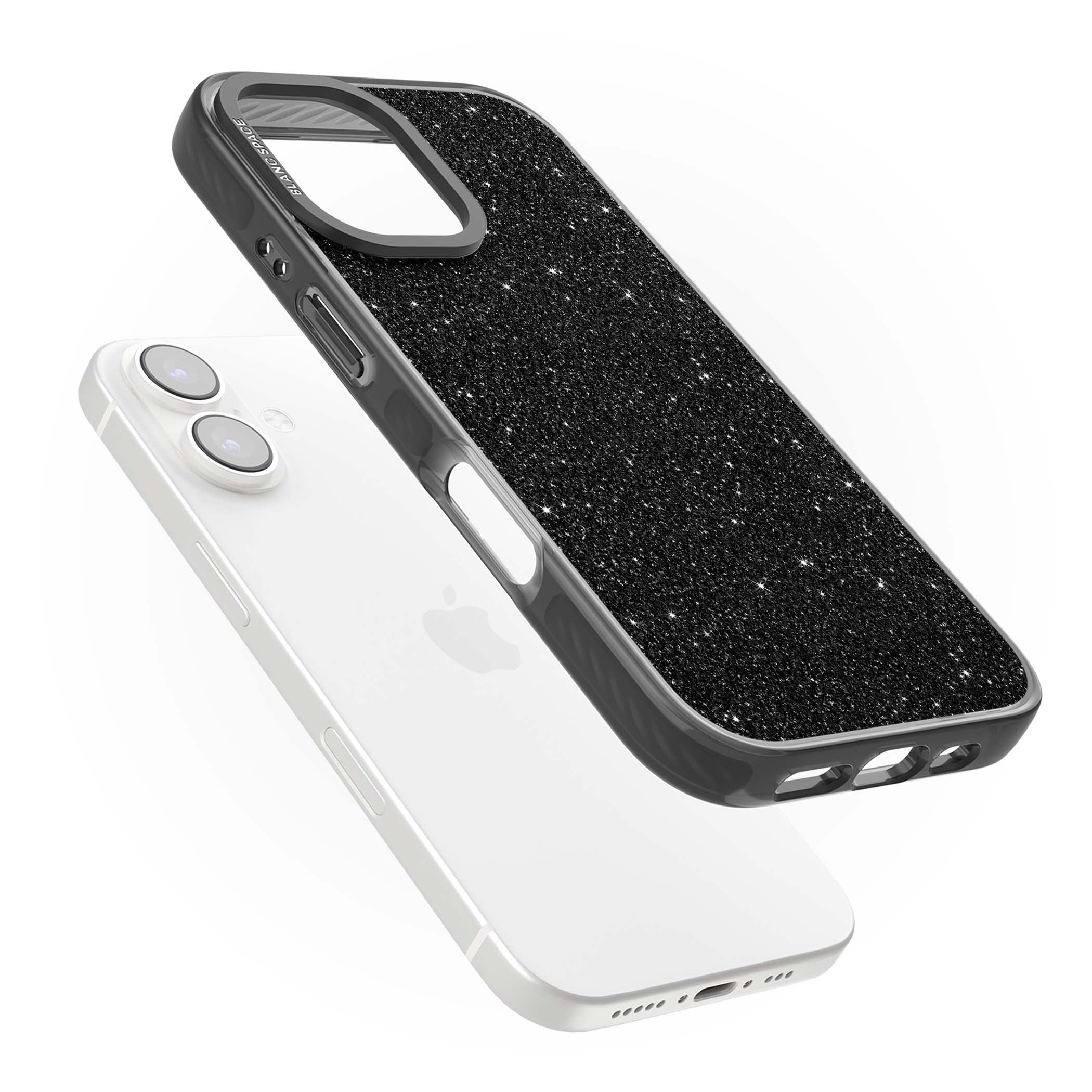 Black Glitter black glitter iPhone case featuring an all-over sparkly shimmer pattern on a jet black base | Black Impact case for iPhone 16, iPhone 16 Plus