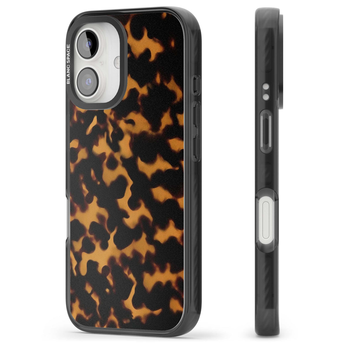 Amber Tortoise tortoiseshell iPhone case featuring warm amber and dark brown marble resin pattern | Black Impact case for iPhone 16, iPhone 16 Plus