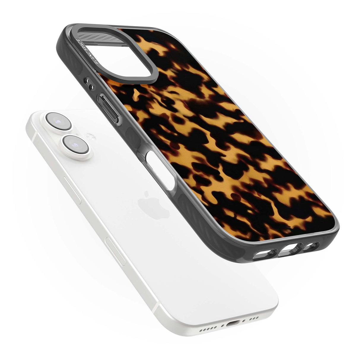 Amber Tortoise tortoiseshell iPhone case featuring warm amber and dark brown marble resin pattern | Black Impact case for iPhone 16, iPhone 16 Plus