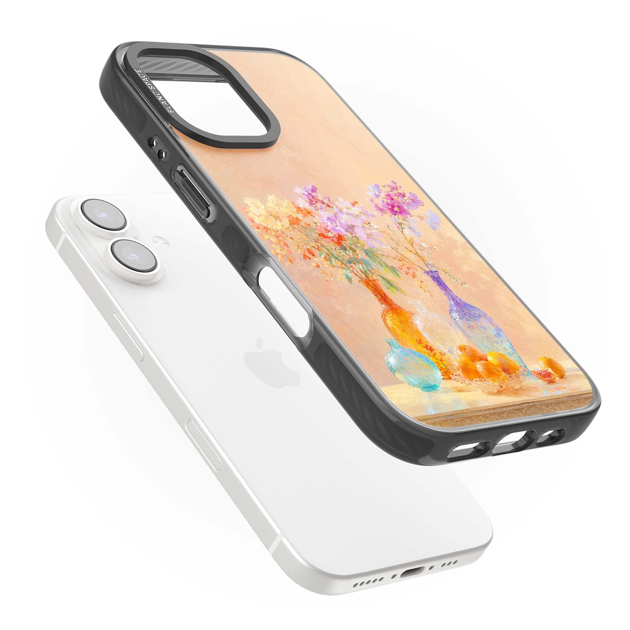 Peach Glass art iPhone case | Black Impact case for iPhone 16, iPhone 16 Plus