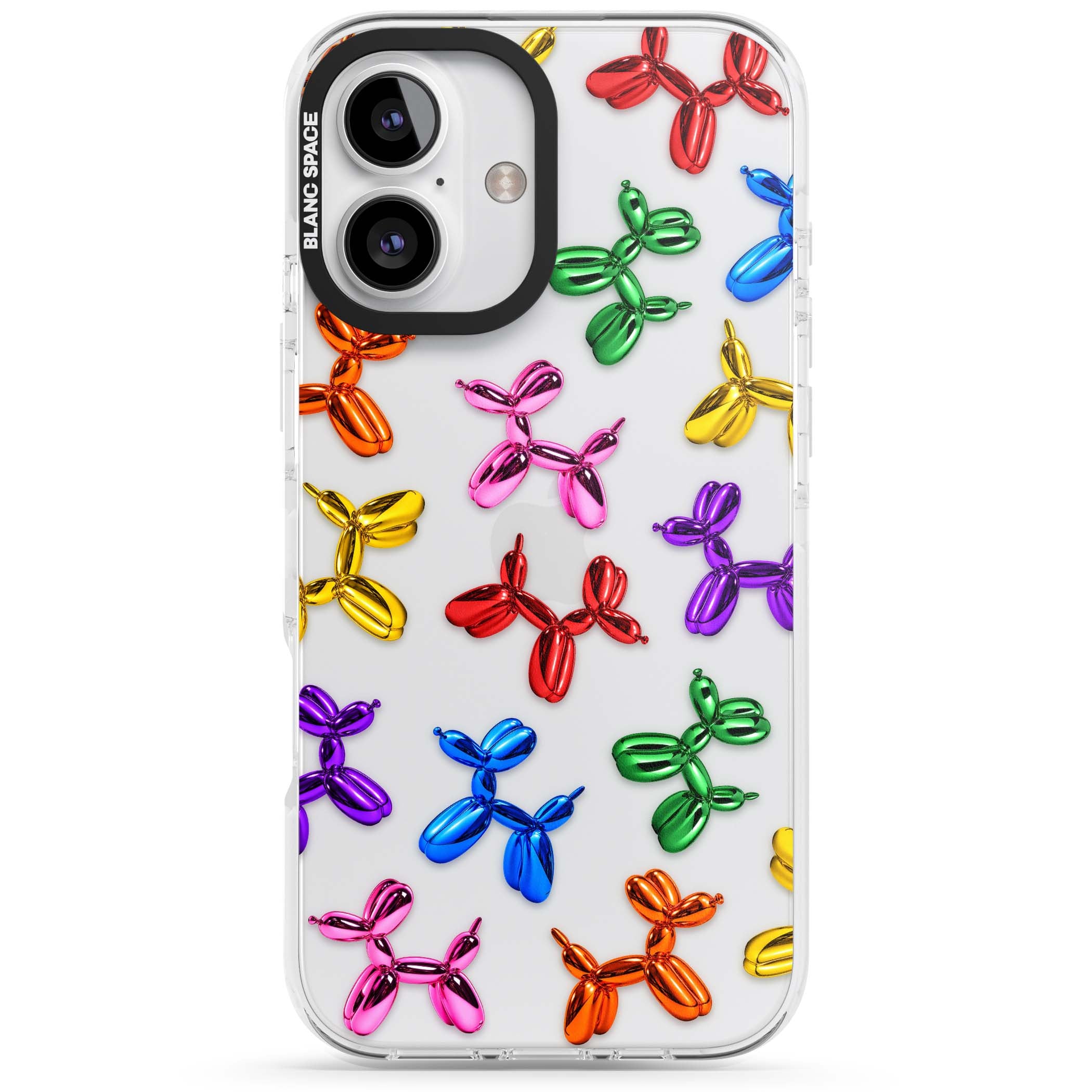 Balloon Dogs pop art iPhone case featuring rainbow chrome balloon dogs in Jeff Koons style | Clear Impact case for iPhone 16, iPhone 16 Plus