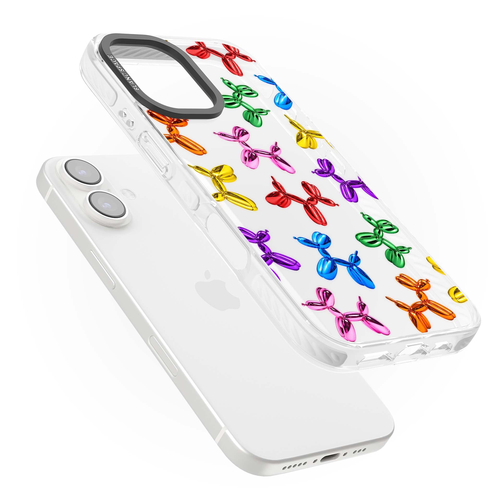 Balloon Dogs pop art iPhone case featuring rainbow chrome balloon dogs in Jeff Koons style | Clear Impact case for iPhone 16, iPhone 16 Plus