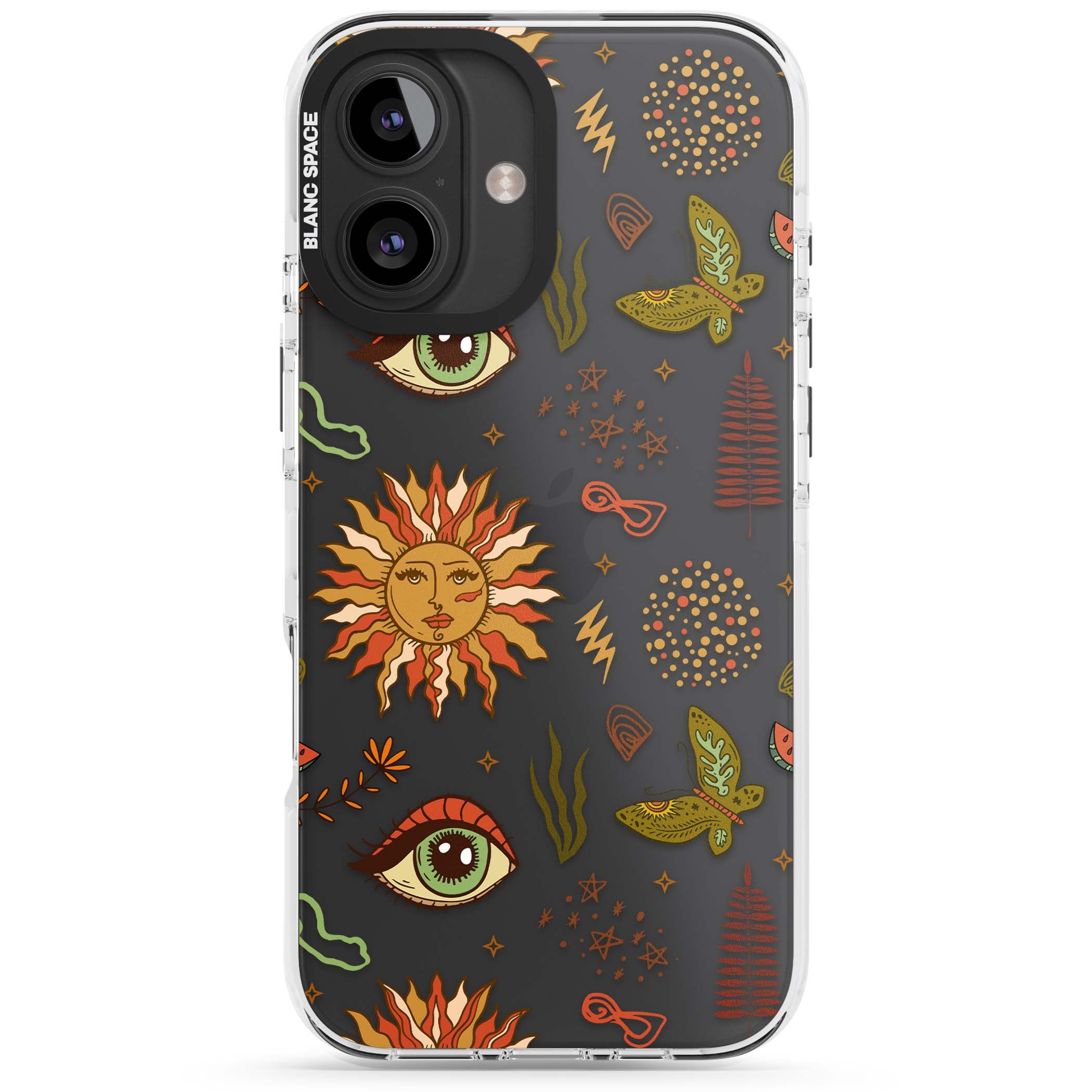 Elevate Your Phone'S Style With This Boho Celestial Sun & Eye Phone Case, Featuring A Mystical Blend Of Suns, All-Seeing Eyes, Butterflies, Stars, And