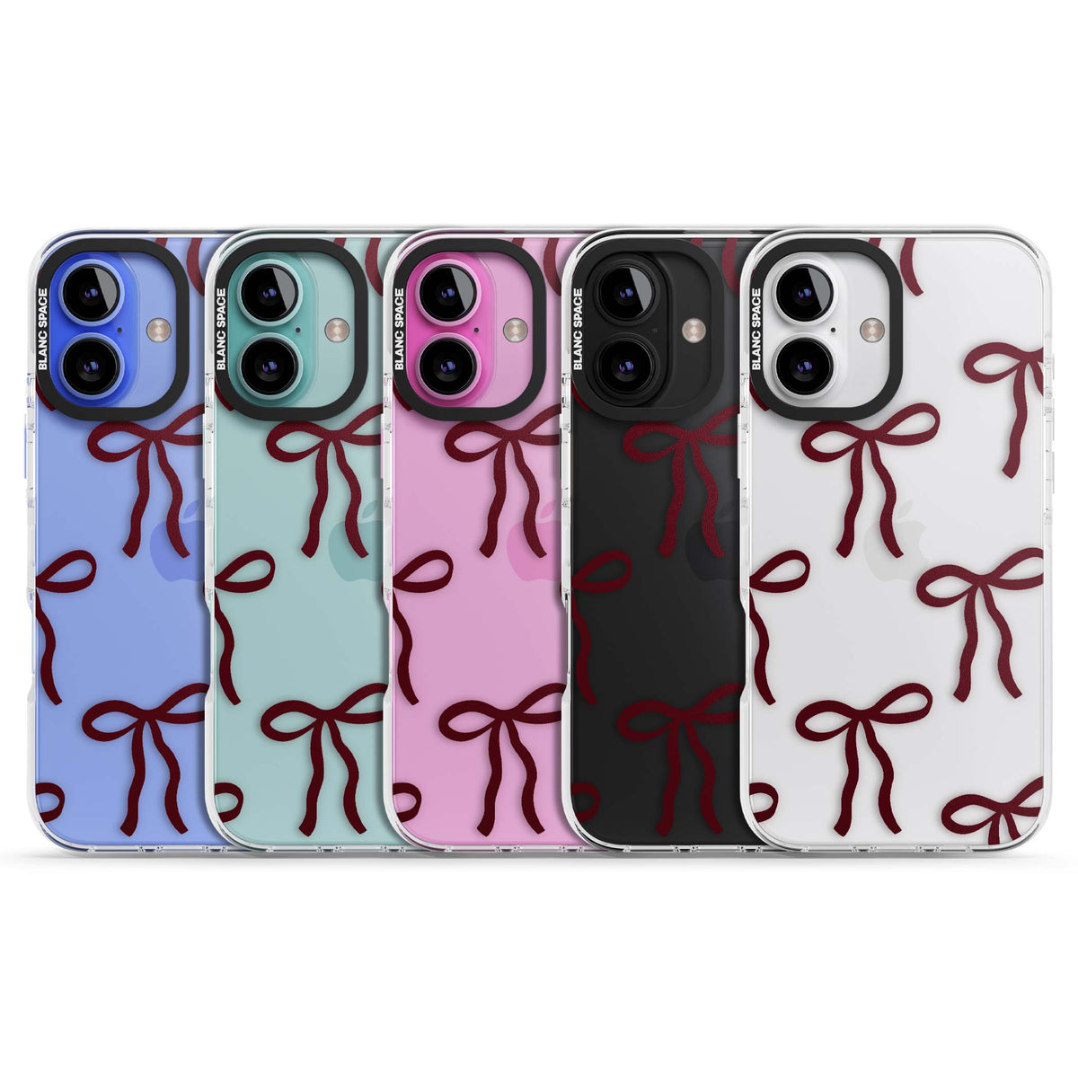 Burgundy Bows coquette iPhone case featuring hand-drawn burgundy red bows on a clear background | Clear Impact case for iPhone 16, iPhone 16 Plus