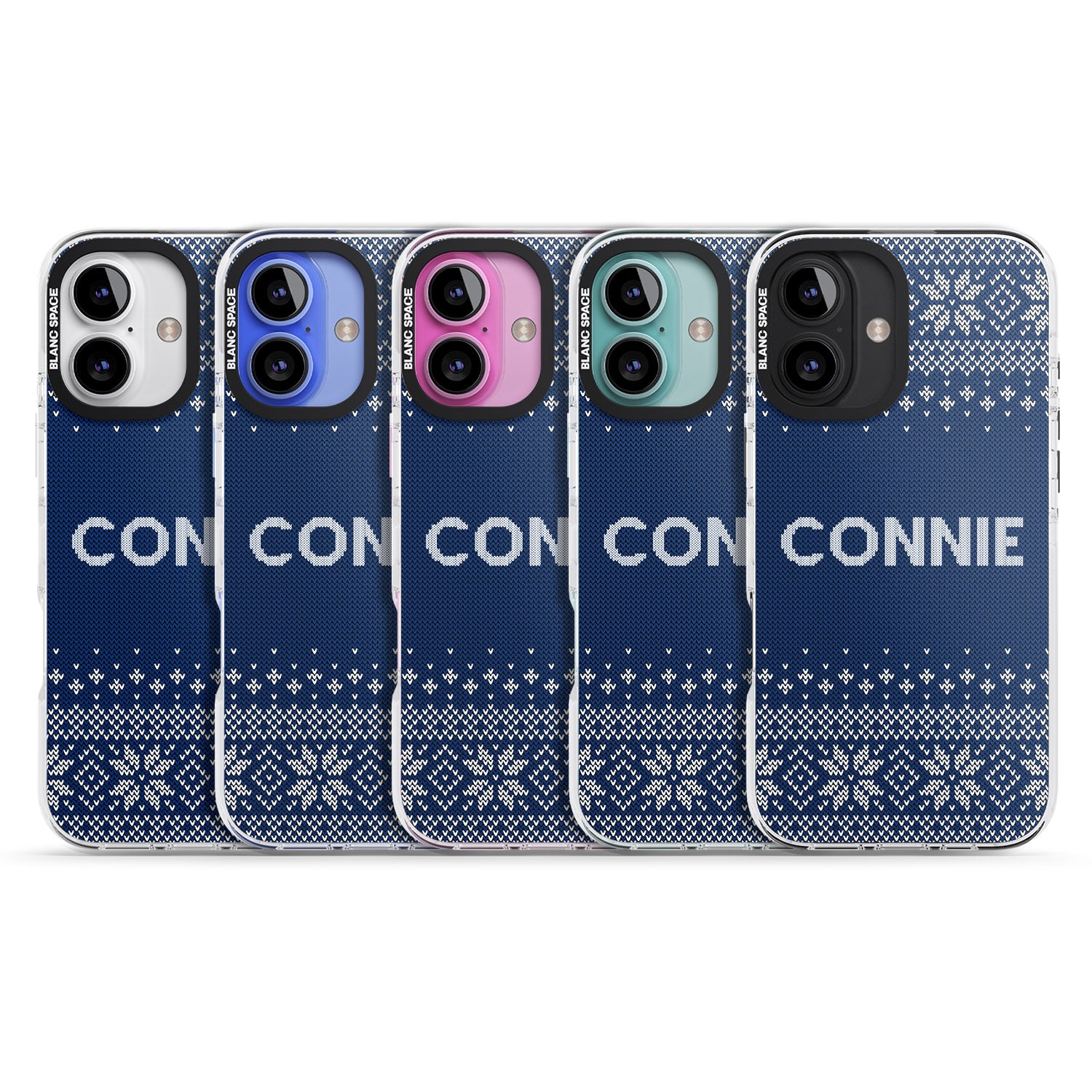 iPhone 16 Pro Max Personalised Blue Christmas Knitted Jumper Black Impact Phone Case