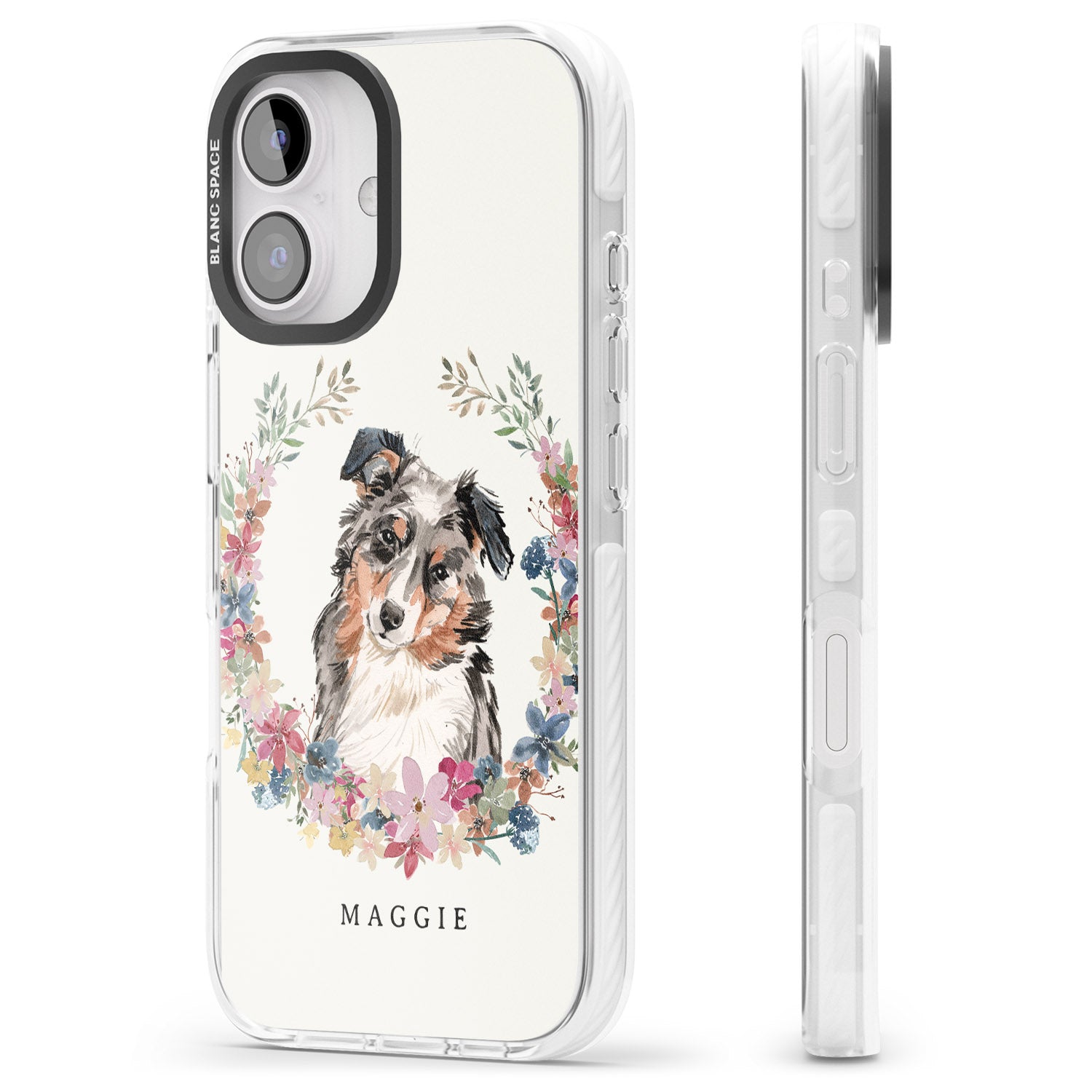 iPhone 16 Pro Max Personalised Australian Shepherd Watercolour Dog Portrait Black Impact Phone Case