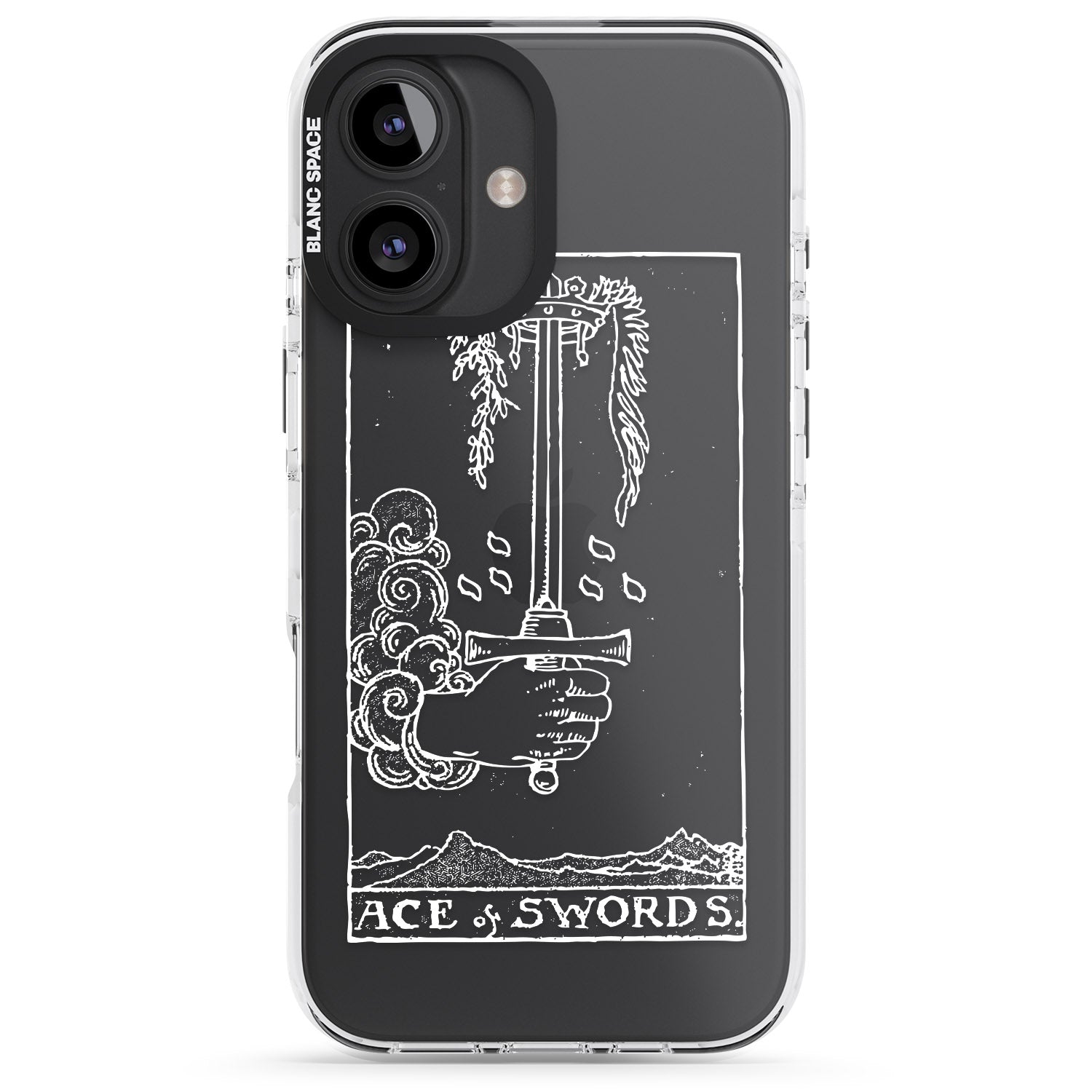 iPhone 16 Pro Max Personalised Ace of Swords Tarot Card - White Transparent Black Impact Phone Case