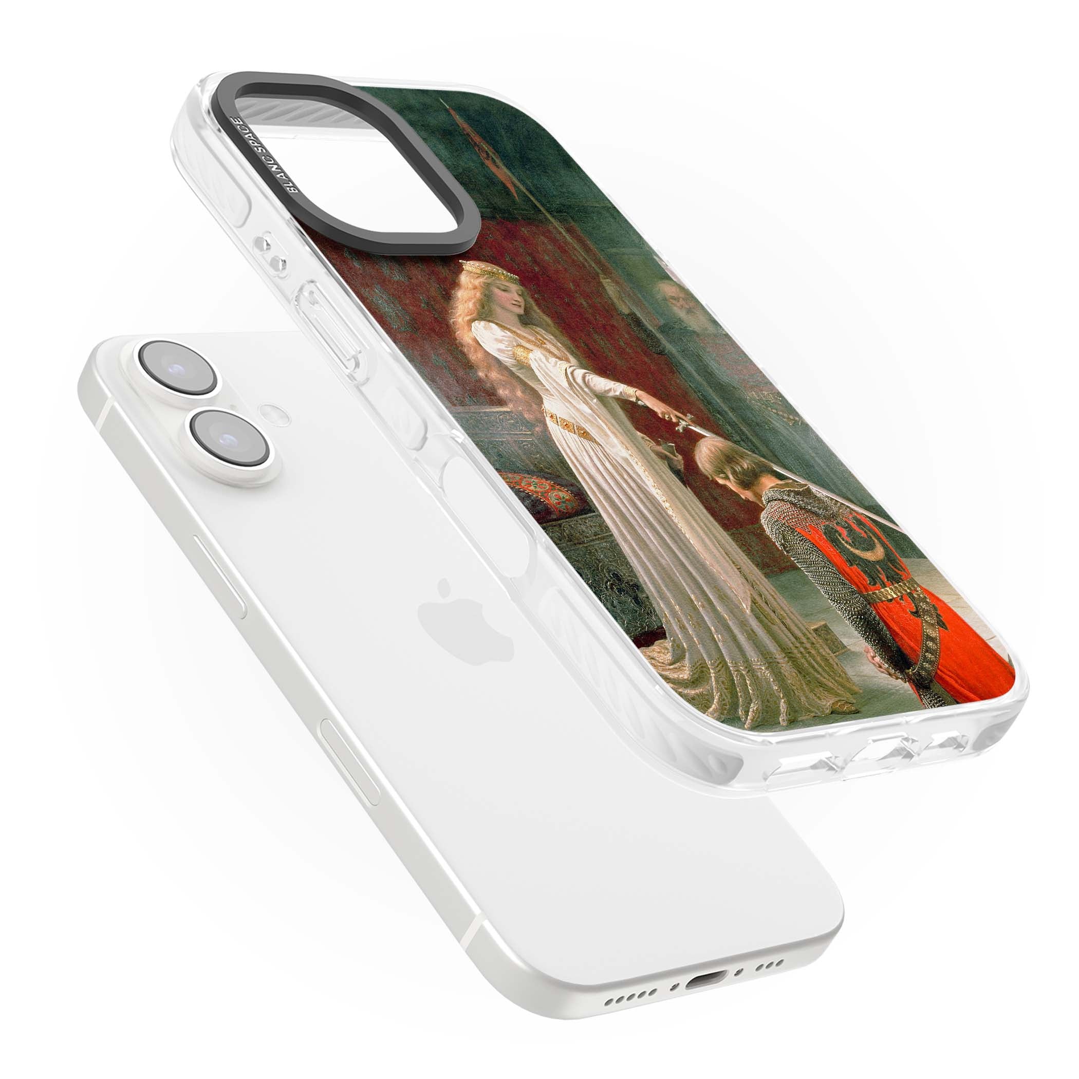 The Accolade renaissance art iPhone case featuring Edmund Blair Leighton's painting of a queen knighting a kneeling knight | Clear Impact case for iPhone 16, iPhone 16 Plus