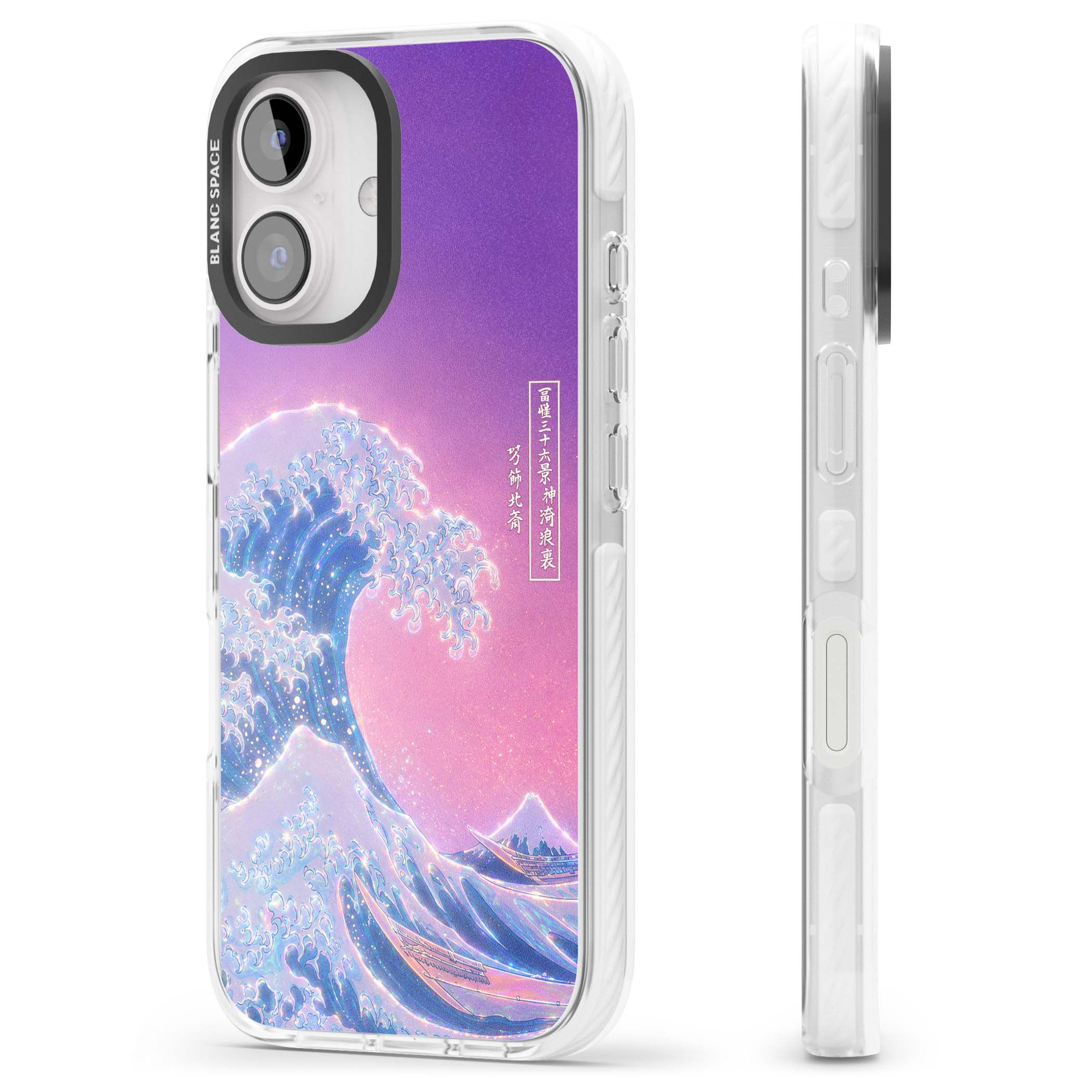The Great Opal Wave Japanese iPhone case featuring Hokusai's great wave in iridescent pastels with lilac sky and Mou | Clear Impact case for iPhone 16, iPhone 16 Plus