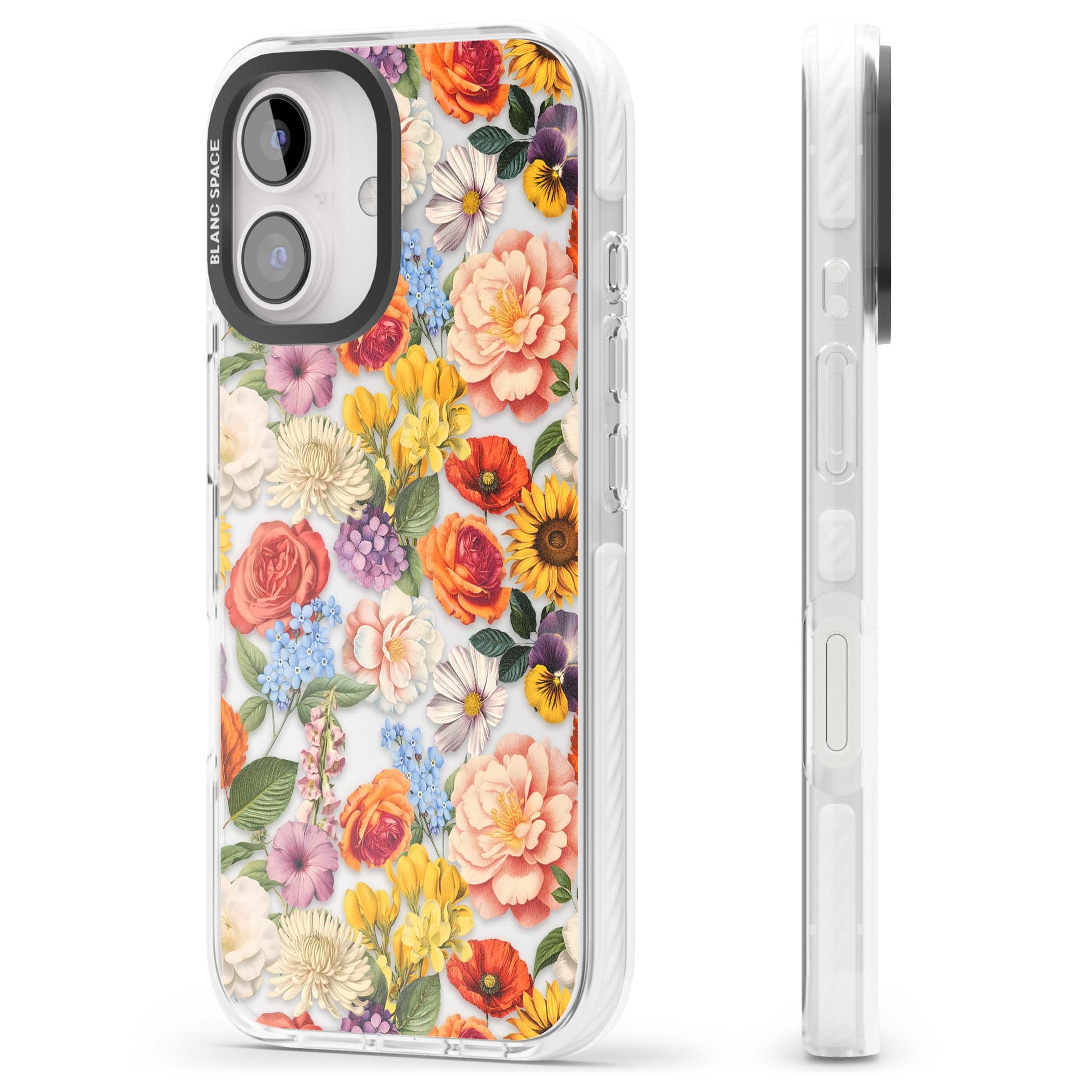 Bloom Basket floral iPhone case featuring cottage garden flowers including peonies, sunflowers, and wildflowers in pastel col | Clear Impact case for iPhone 16, iPhone 16 Plus