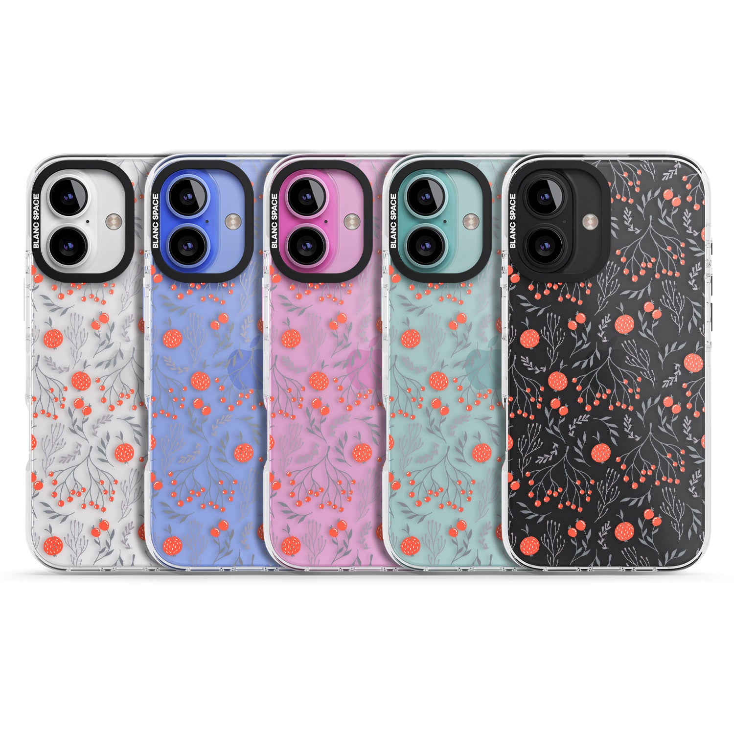 iPhone 16 Pro Max Red Fruits Transparent Floral Black Impact Phone Case