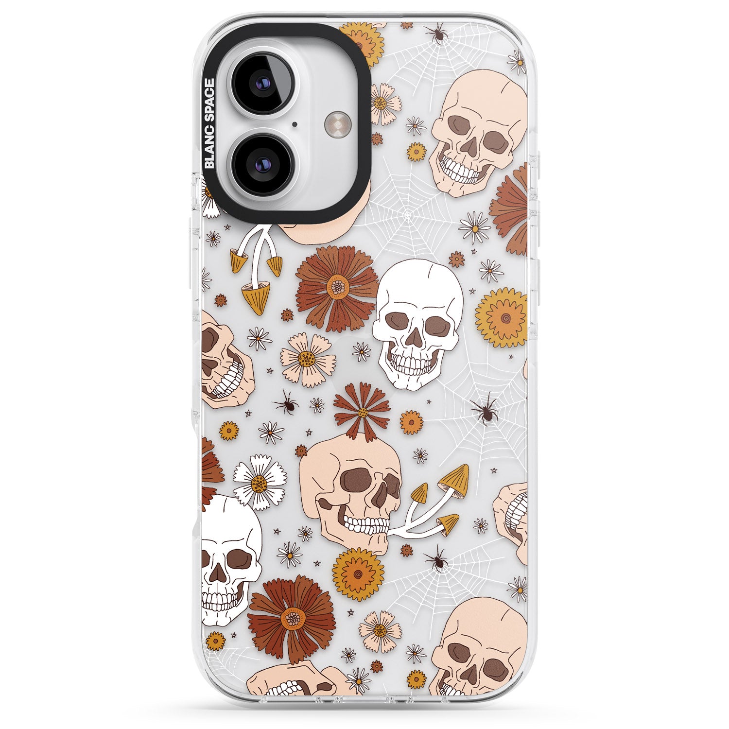 iPhone 16 Pro Max Halloween Skulls and Flowers Black Impact Phone Case