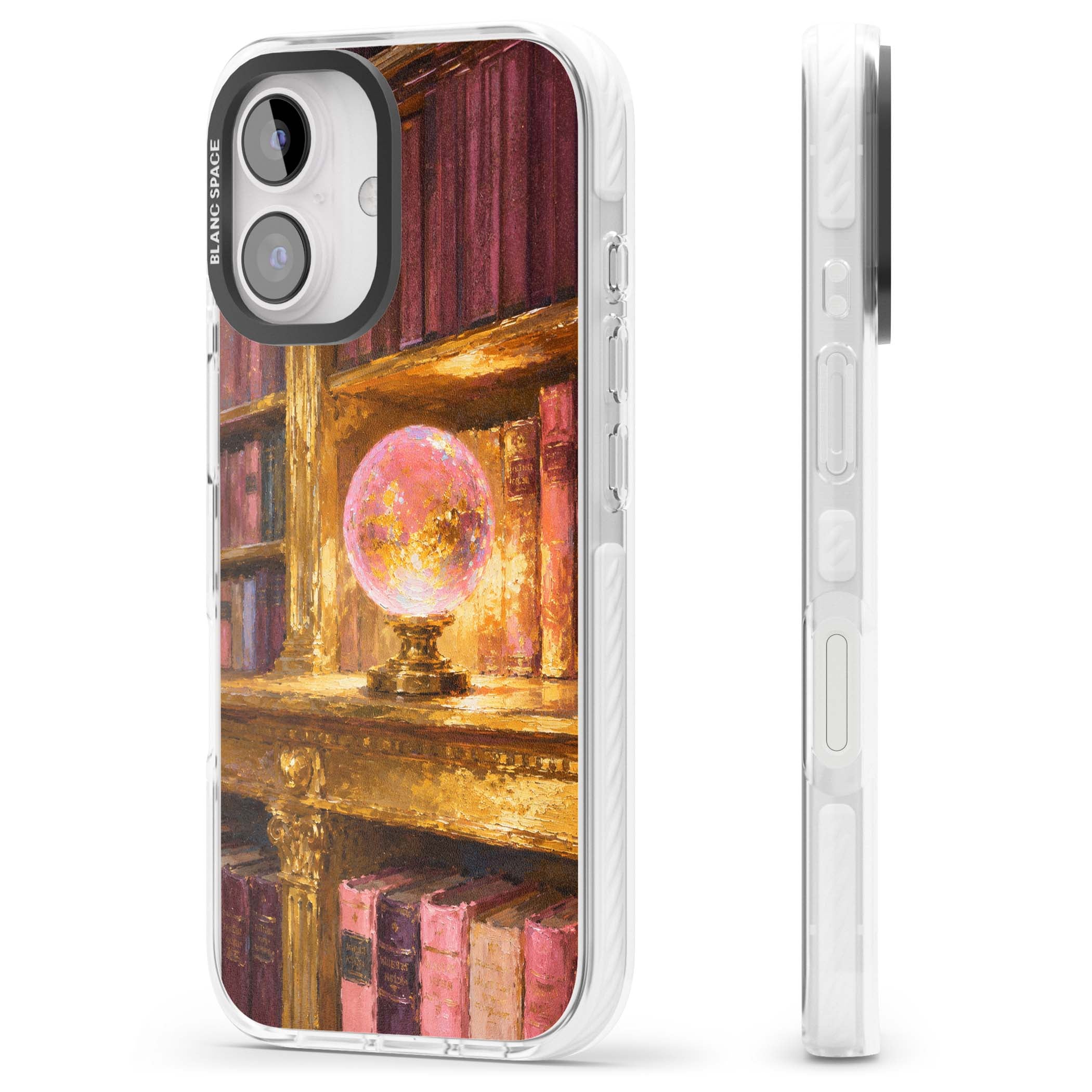 Gilded Library dark academia iPhone case featuring an oil painted crystal ball on a gilded library shelf with vintage | Clear Impact case for iPhone 16, iPhone 16 Plus