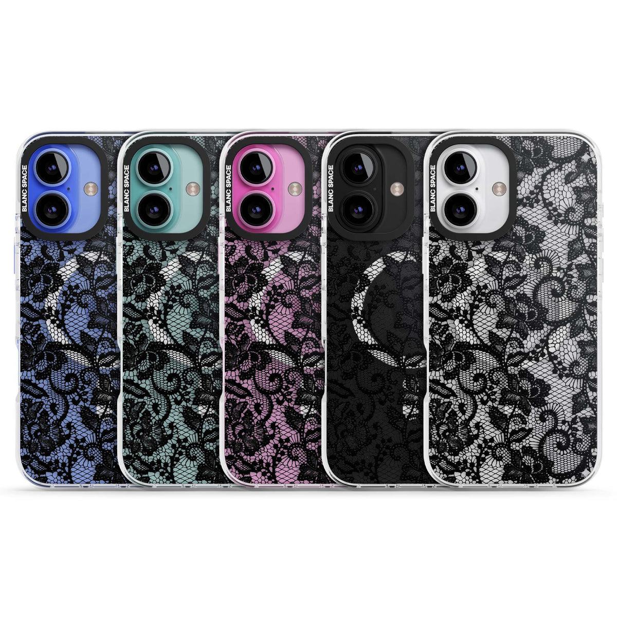 Black Lace gothic iPhone case featuring intricate black floral lace pattern with vintage whimsigoth detail | Impact Magsafe case for iPhone 16, iPhone 16 Plus