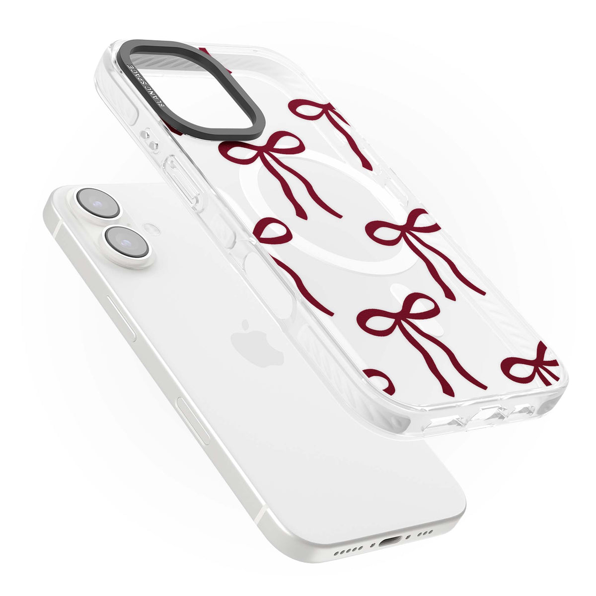 Burgundy Bows coquette iPhone case featuring hand-drawn burgundy red bows on a clear background | Impact Magsafe case for iPhone 16, iPhone 16 Plus