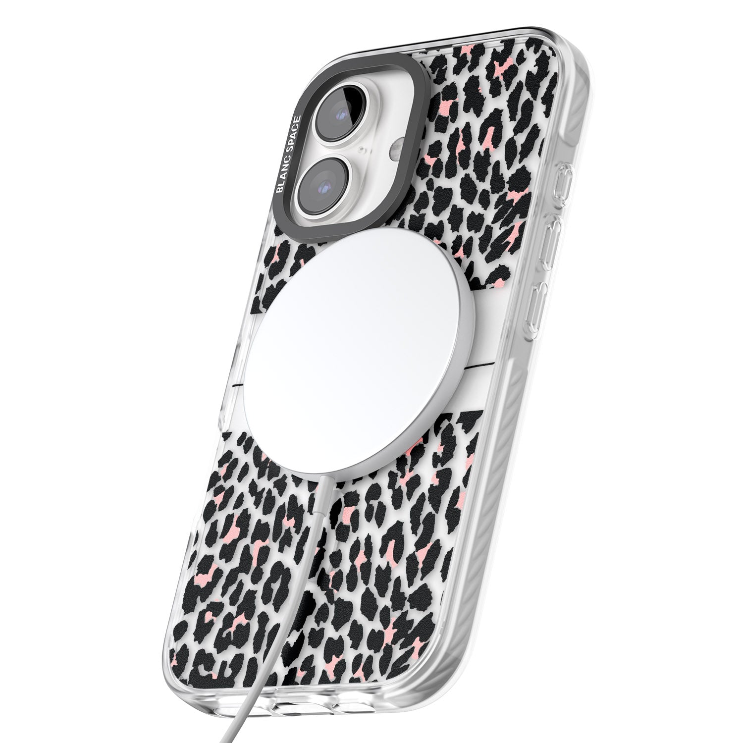 iPhone 16 Pro Max Personalised Pink & Cursive Leopard Spots Black Impact Phone Case