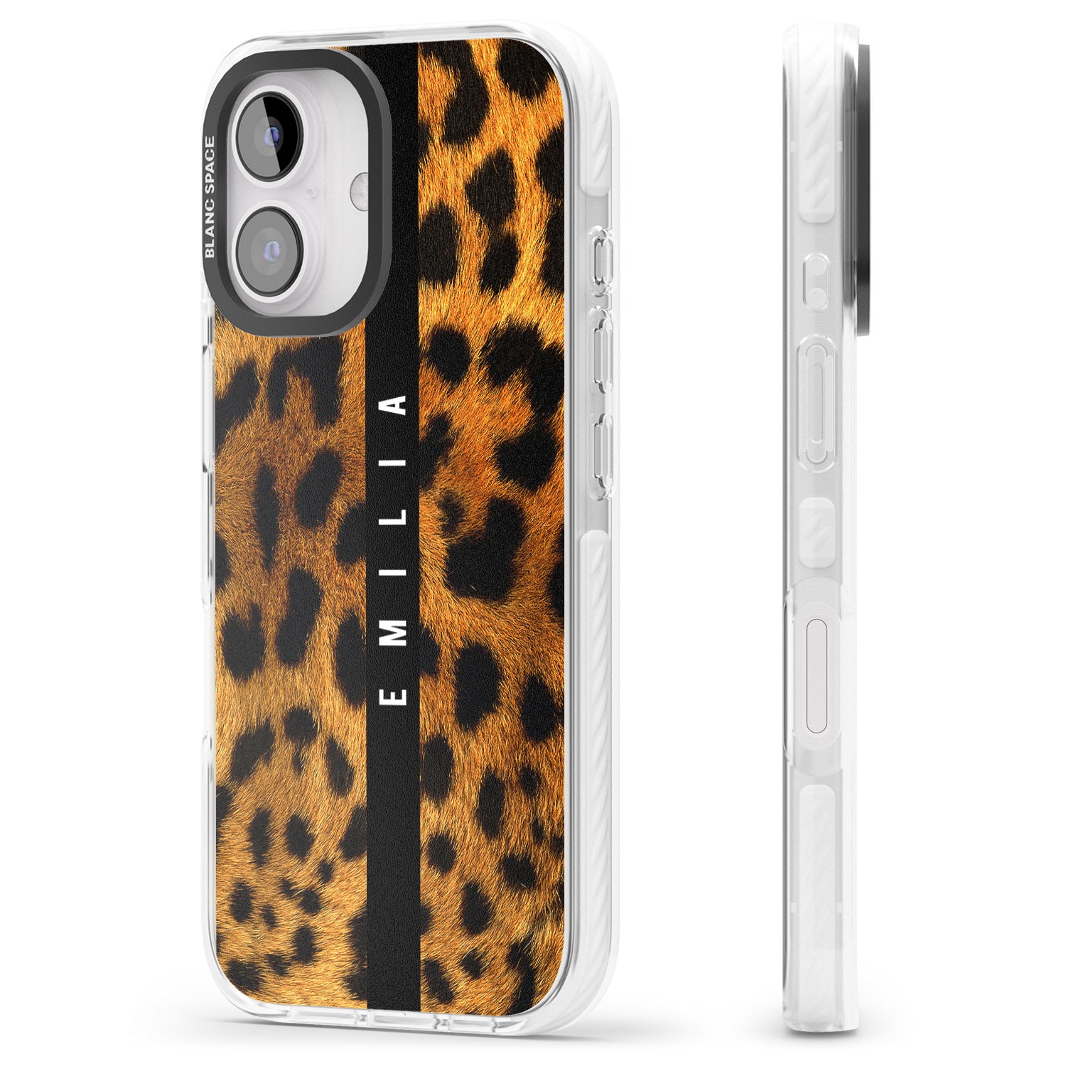 iPhone 16 Pro Max Personalised Leopard Print Black Impact Phone Case