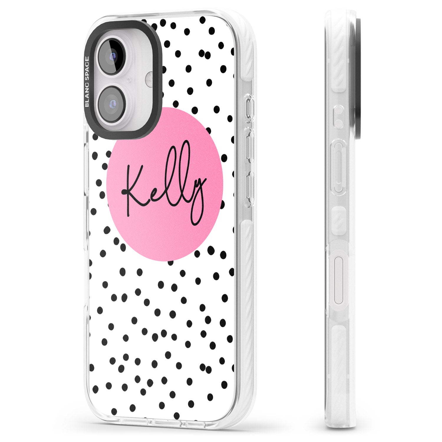 iPhone 16 Pro Max Personalised Pink Circle & Dots Black Impact Phone Case