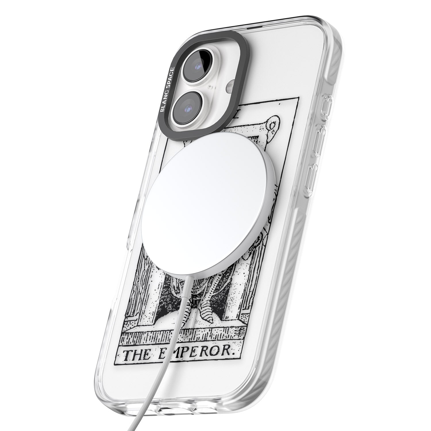 iPhone 16 Pro Max Personalised The Emperor Tarot Card - Transparent Black Impact Phone Case