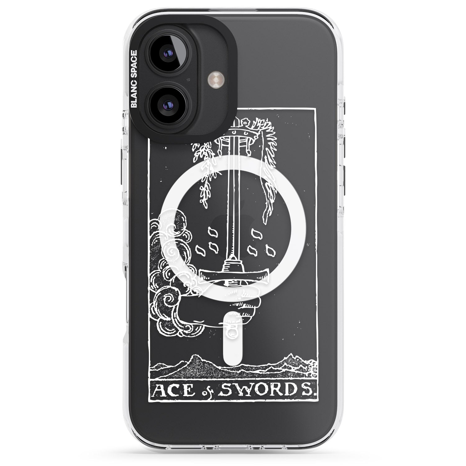 iPhone 16 Pro Max Personalised Ace of Swords Tarot Card - White Transparent Black Impact Phone Case