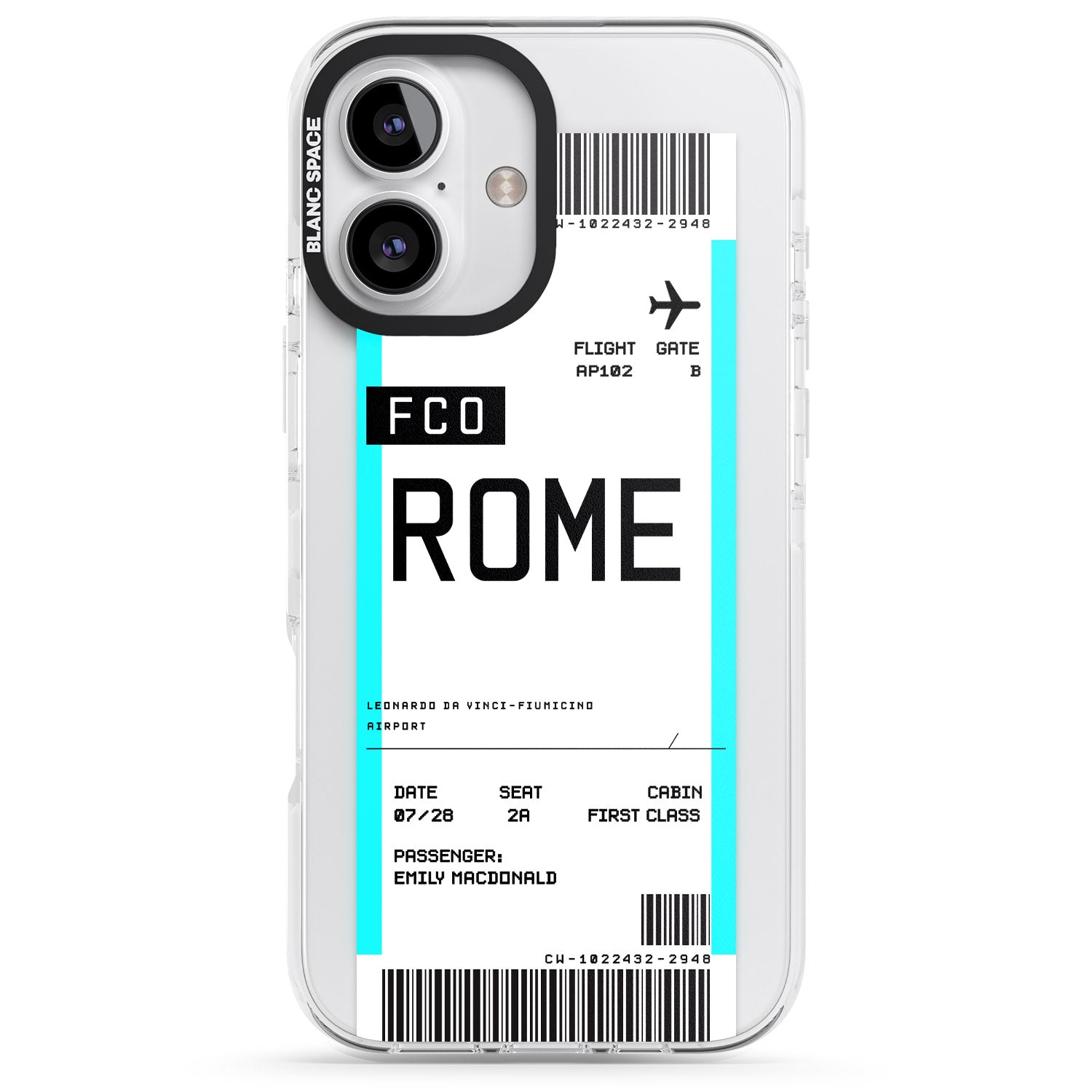 iPhone 16 Pro Max Personalised Rome Boarding Pass Black Impact Phone Case