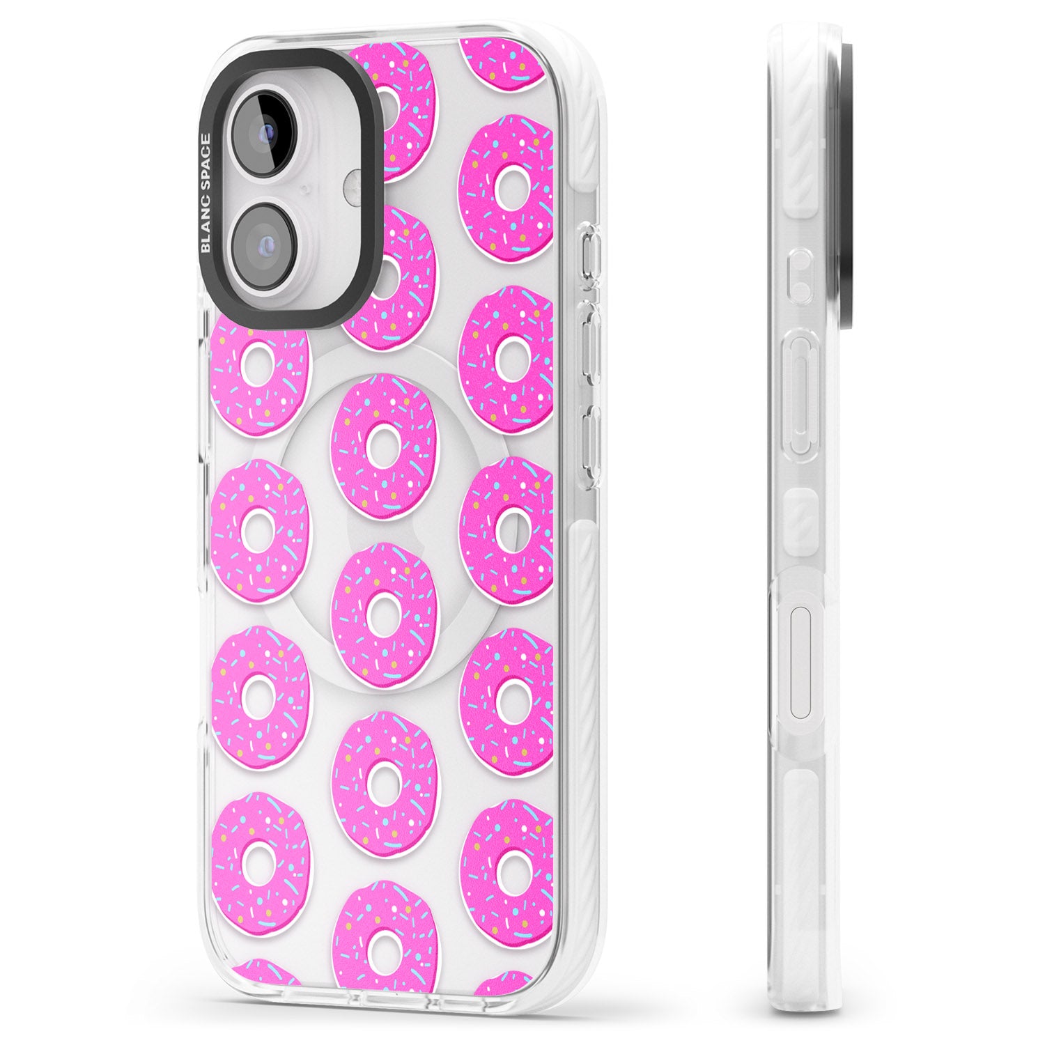 iPhone 16 Pro Max Pink Donut Pattern Black Impact Phone Case