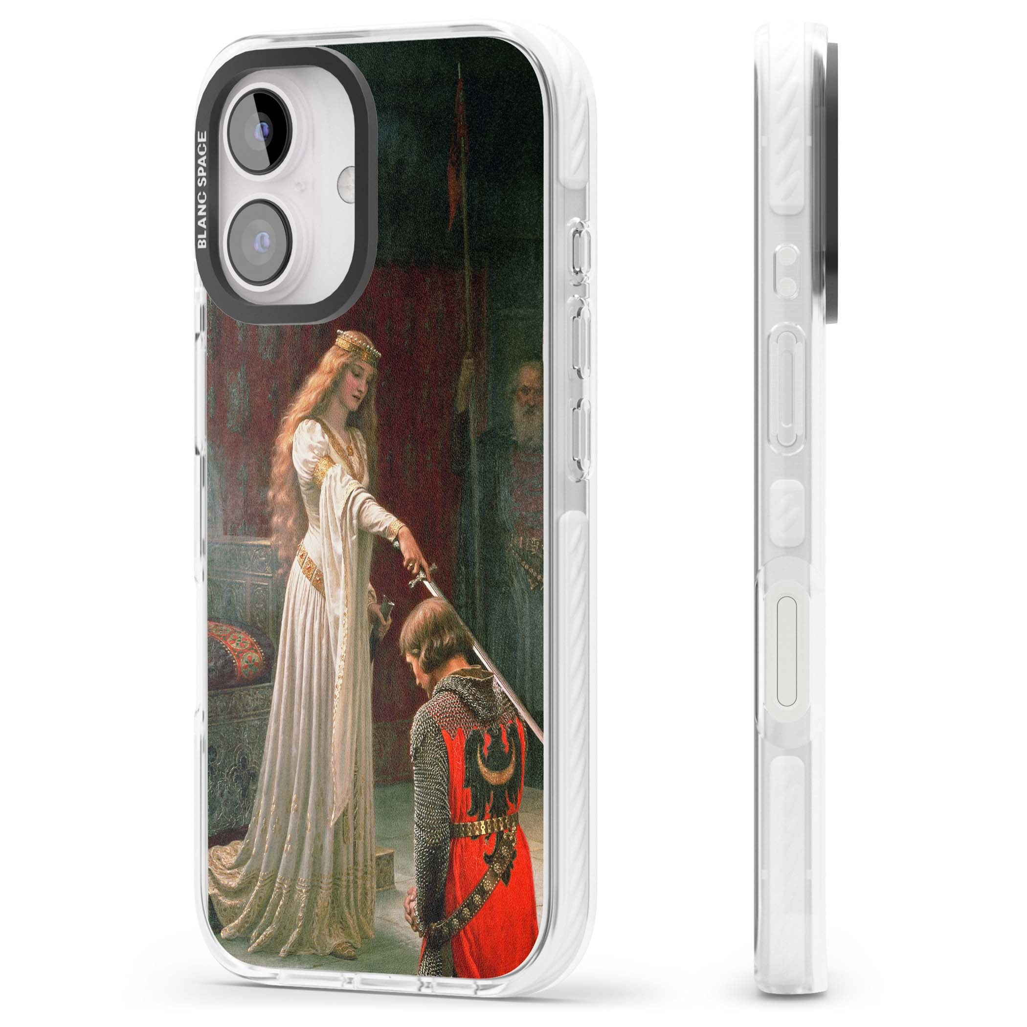 The Accolade renaissance art iPhone case featuring Edmund Blair Leighton's painting of a queen knighting a kneeling knight | Impact Magsafe case for iPhone 16, iPhone 16 Plus