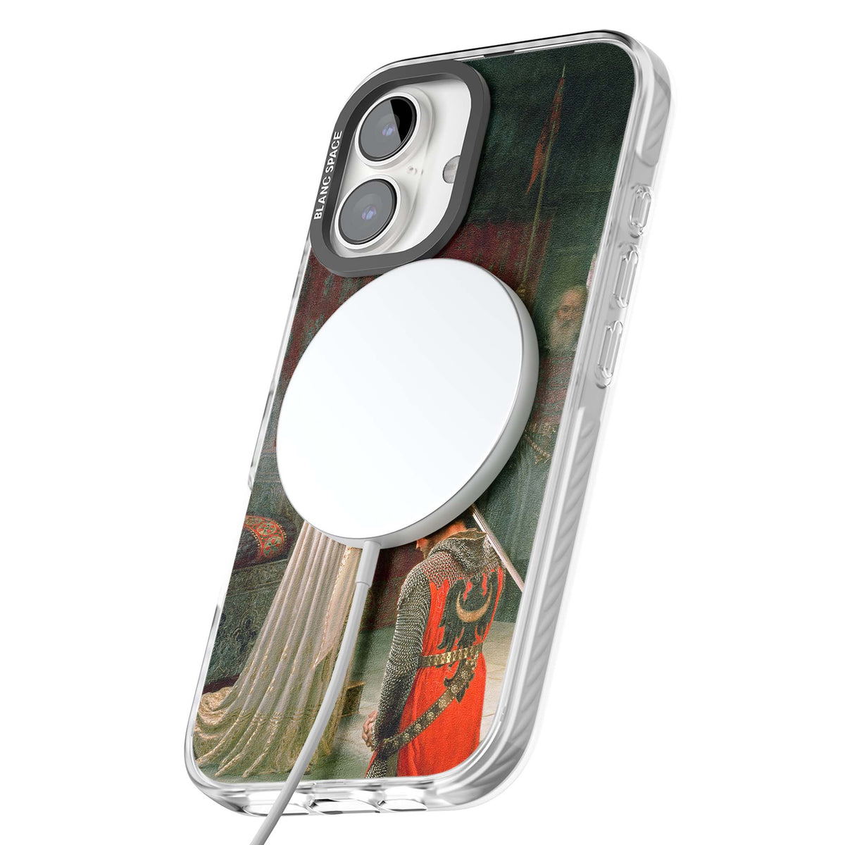 The Accolade renaissance art iPhone case featuring Edmund Blair Leighton's painting of a queen knighting a kneeling knight | Impact Magsafe case for iPhone 16, iPhone 16 Plus
