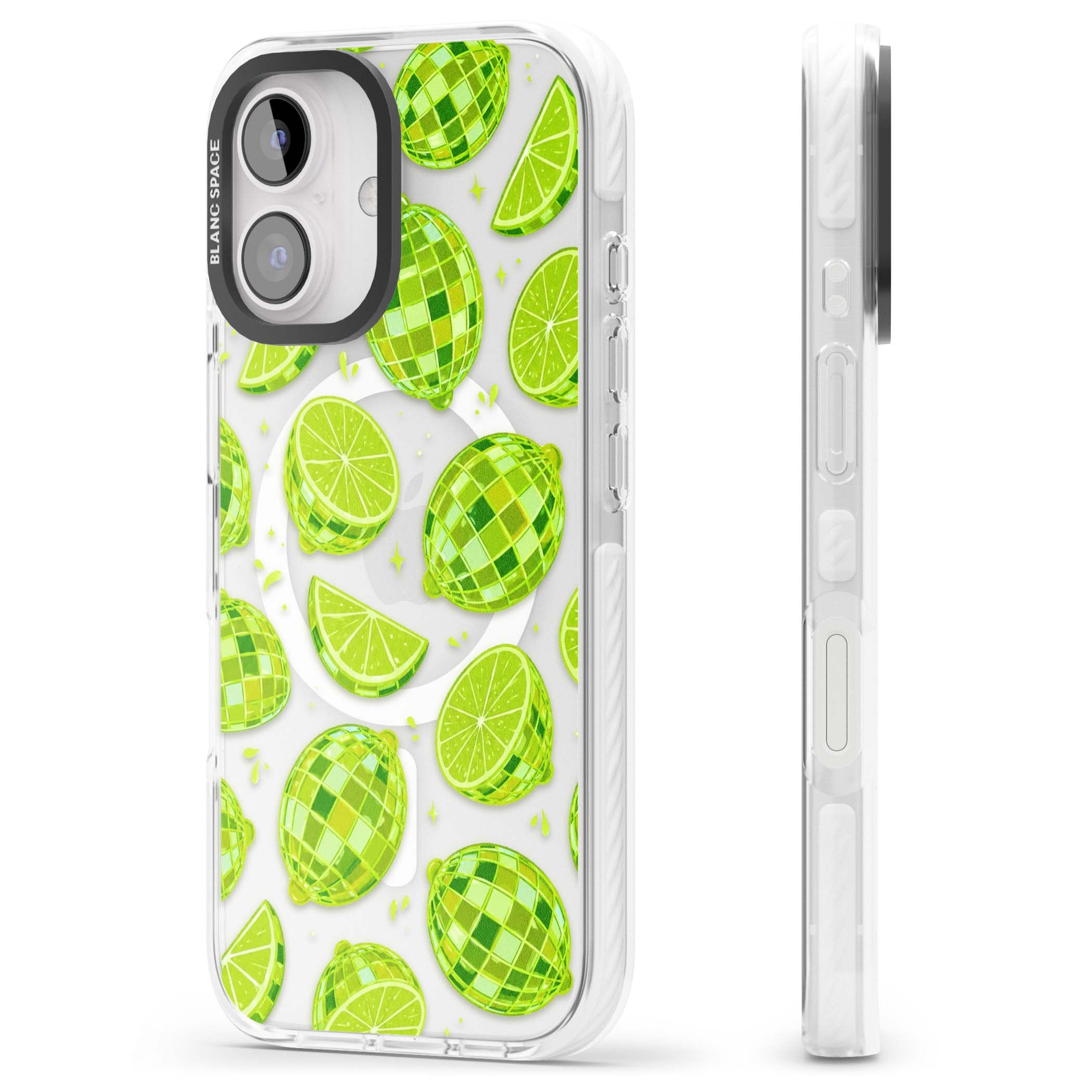 Disco Limes fruit aesthetic iPhone case featuring green disco balls, lime slices and citrus sparkles | Impact Magsafe case for iPhone 16, iPhone 16 Plus