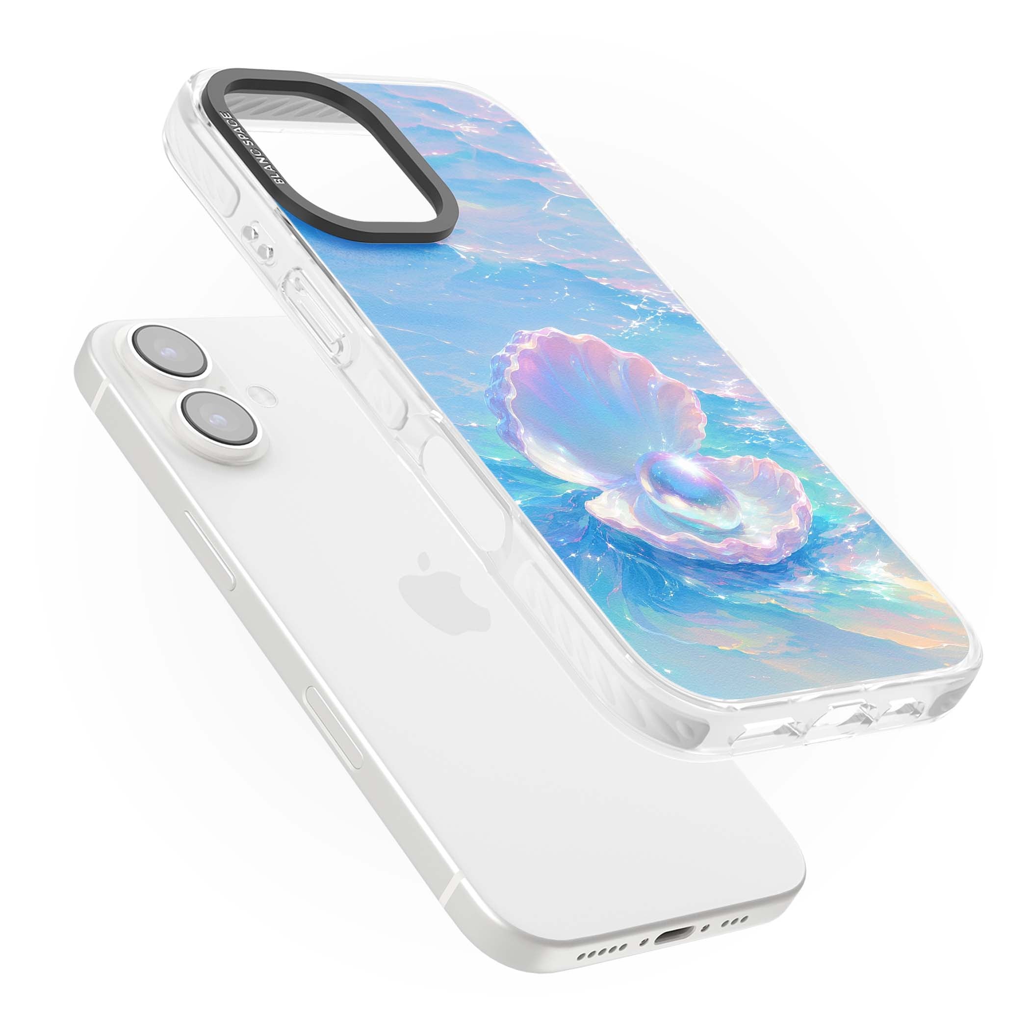 The Pearl Clam mermaidcore iPhone case featuring iridescent seashell, glowing pearl and pastel ocean waves | Impact Magsafe case for iPhone 16, iPhone 16 Plus