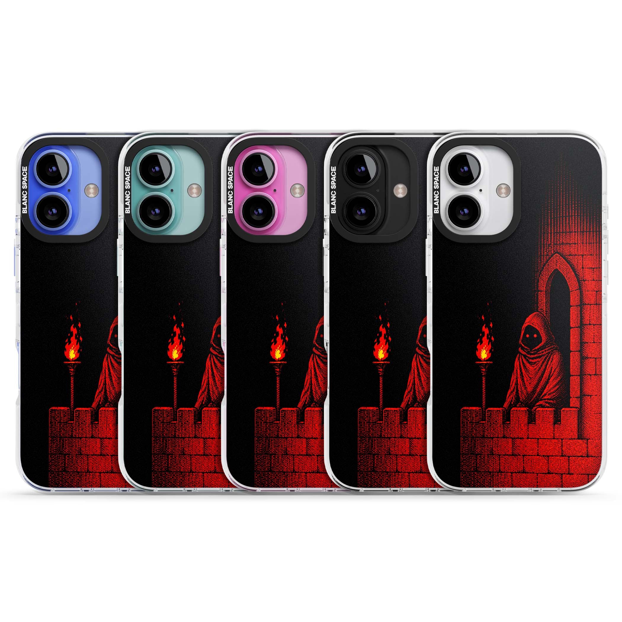 Crimson Crypt gothic iPhone case featuring a hooded reaper, torchlit crypt archway and red halftone horror art | Impact Magsafe case for iPhone 16, iPhone 16 Plus
